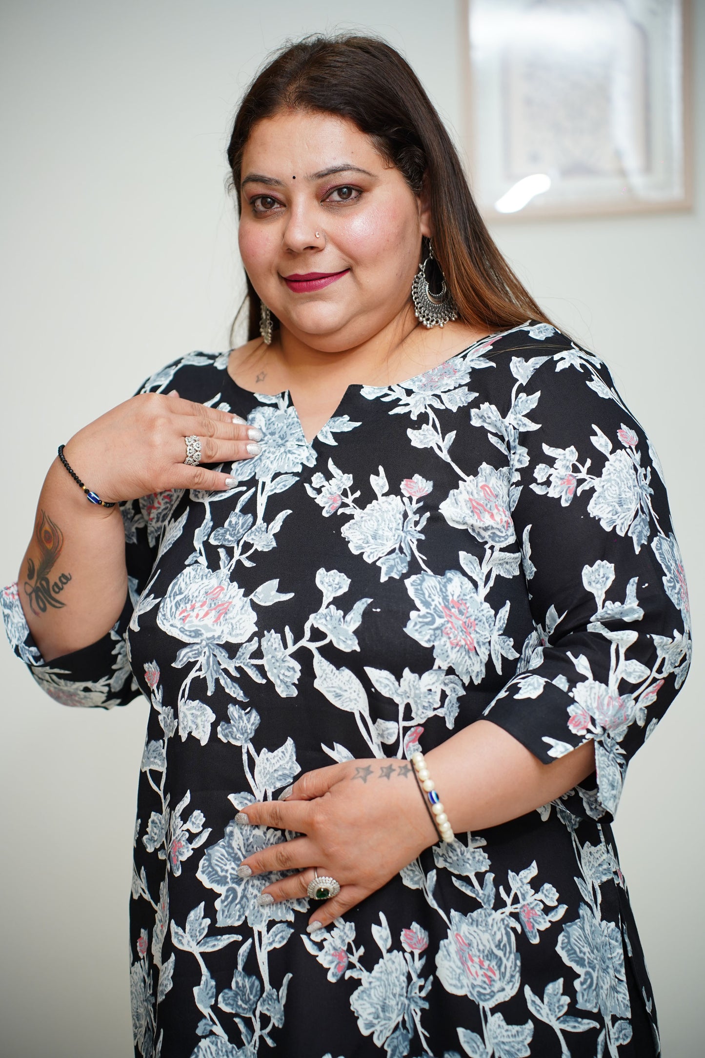 Women Plus Size Black Printed Everyday Rayon Kurta