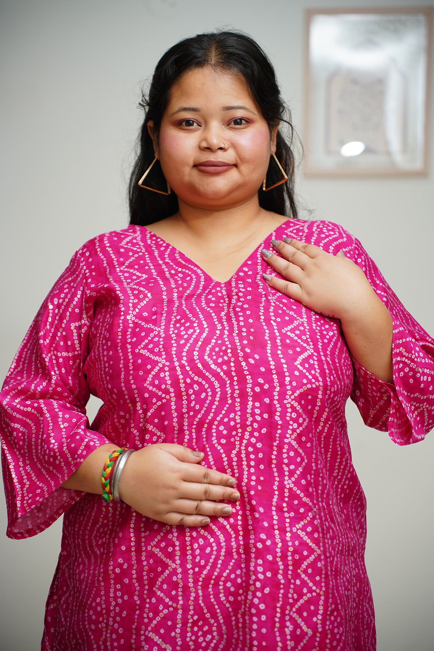 Women Plus Size Hot Pink Foiled Cotton Co-ord Set