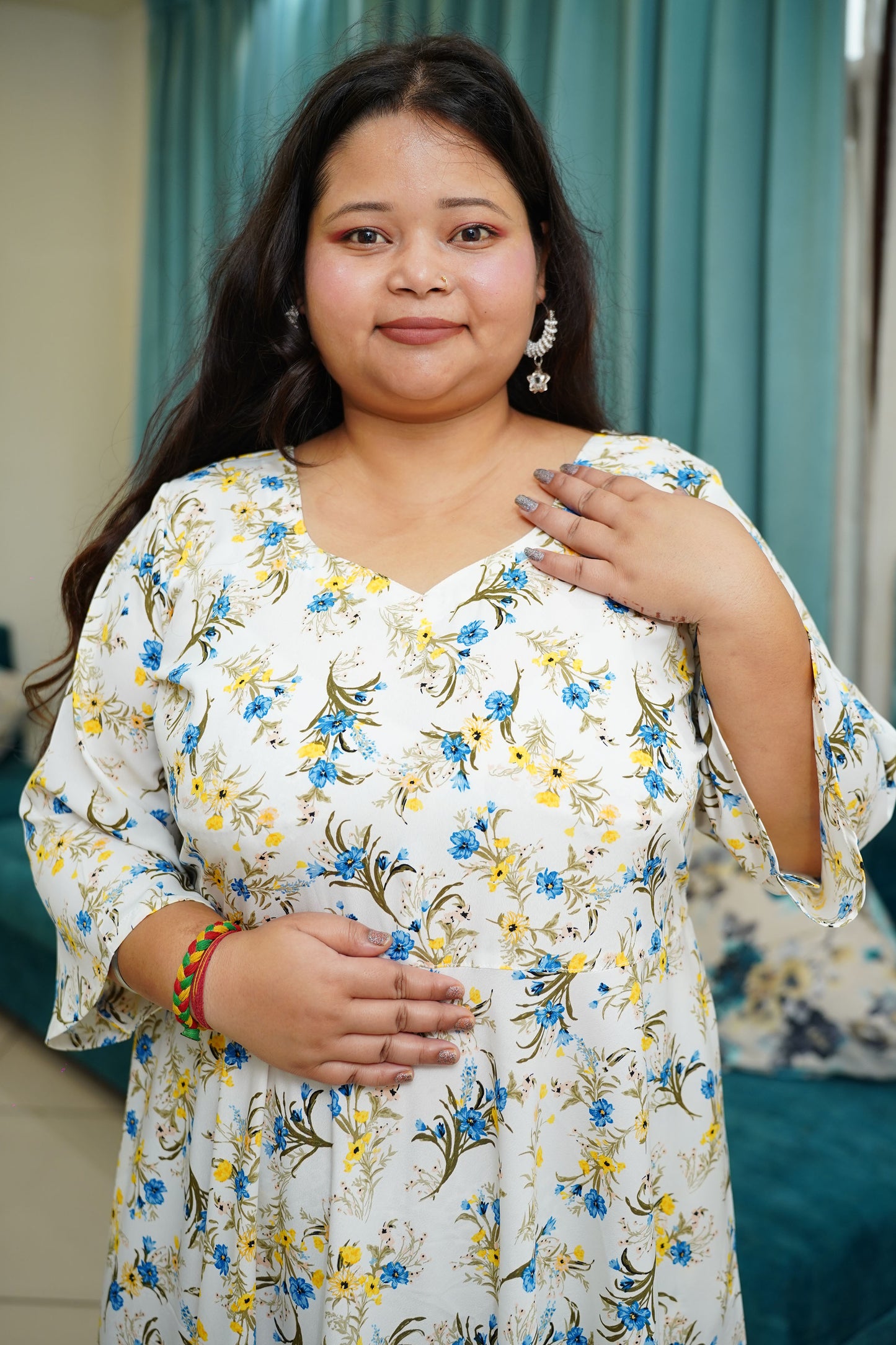 Women Plus Size Ivory Flared Calf Dress with Pockets