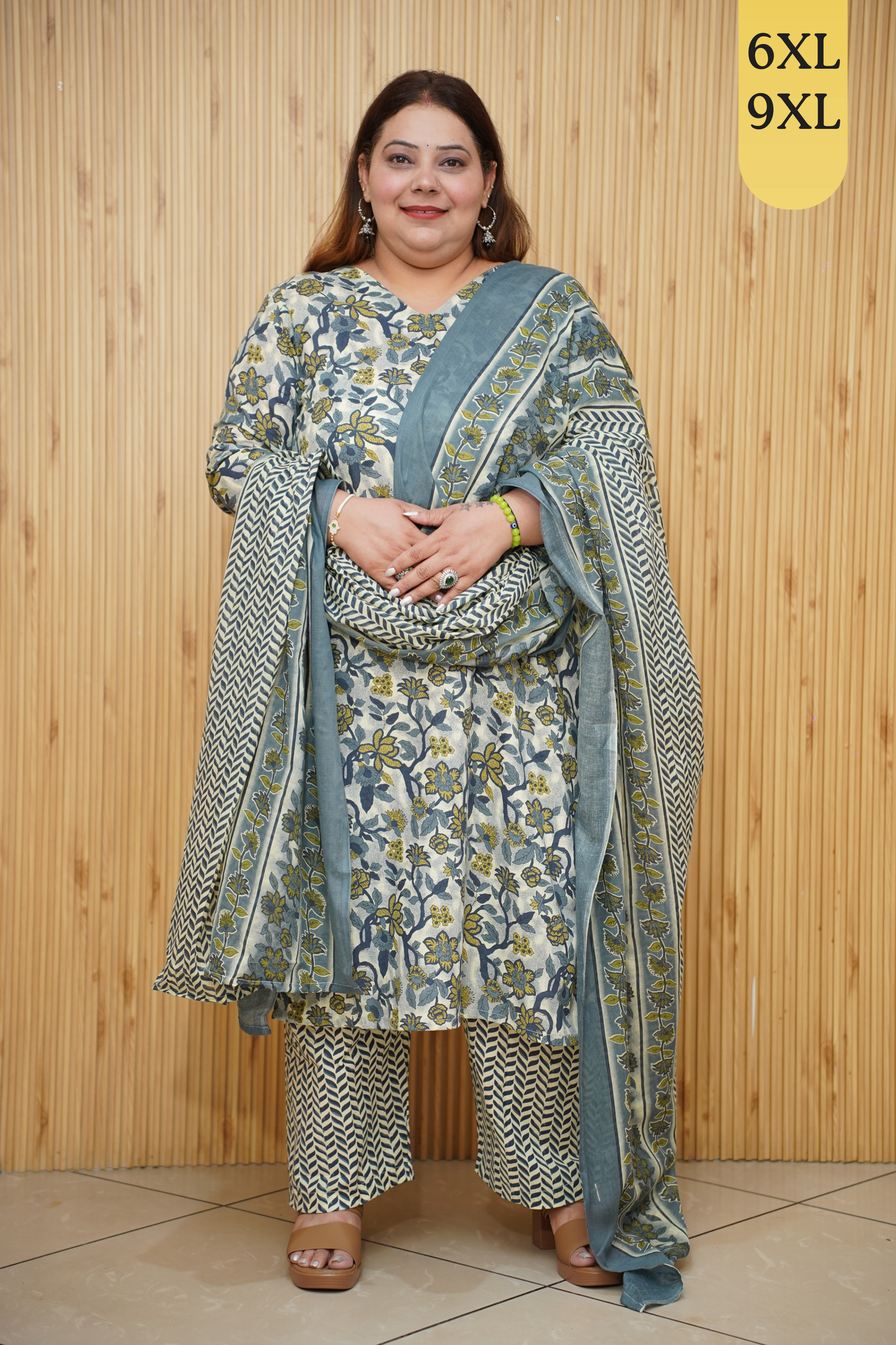 Smoky Grey Floral Cotton Suit Set