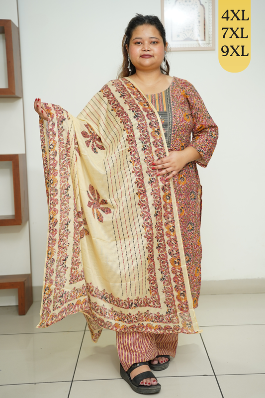 Rust Floral Cotton Suit Set