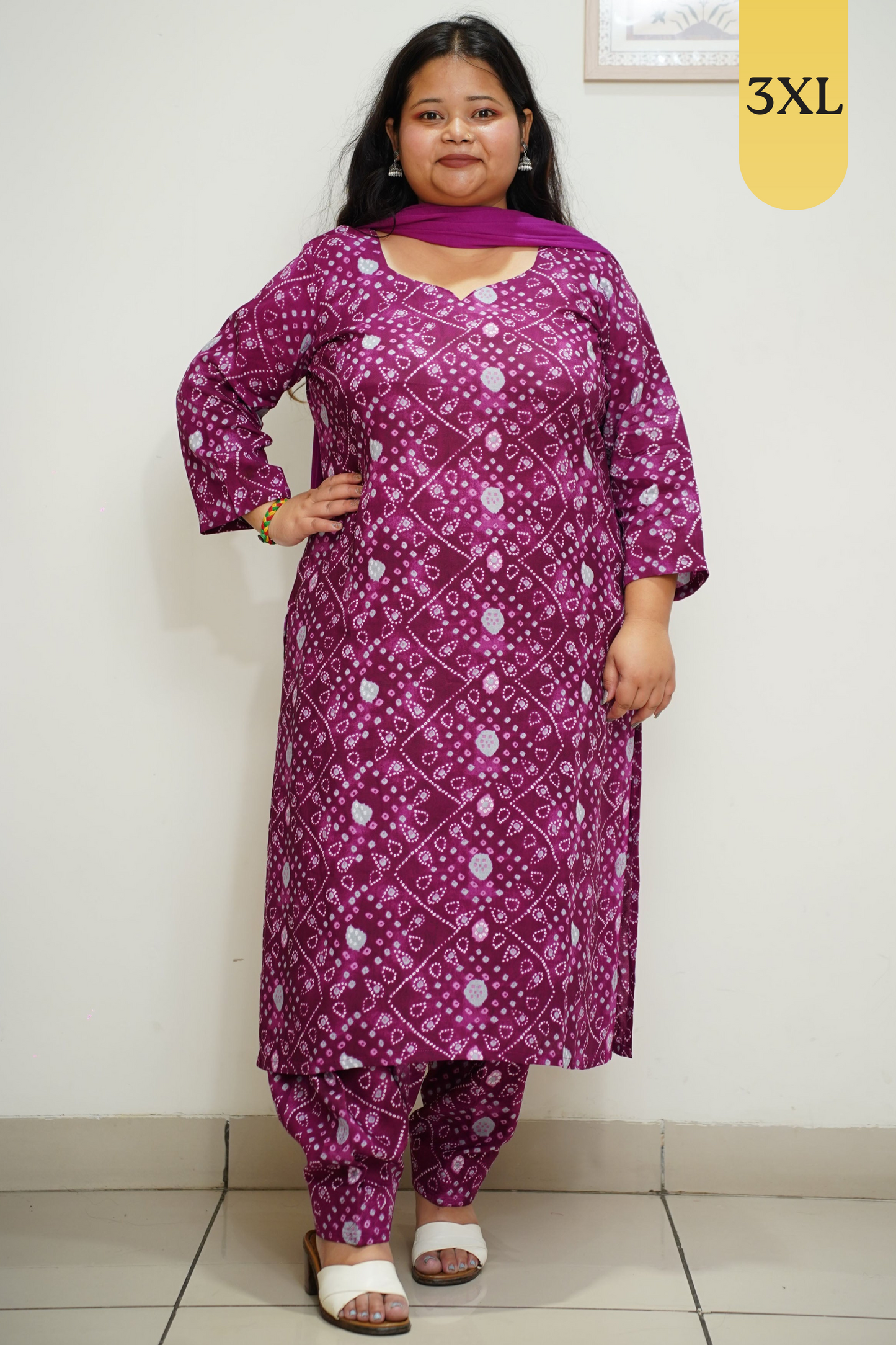 Wine Bandhani Printed Rayon Salwar Suit
