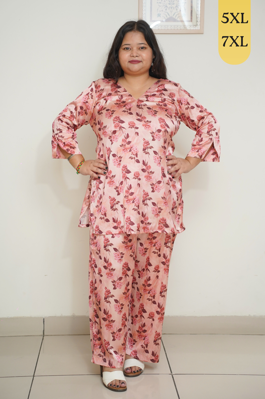 Peach Digital Printed Co-ord Set with Pockets