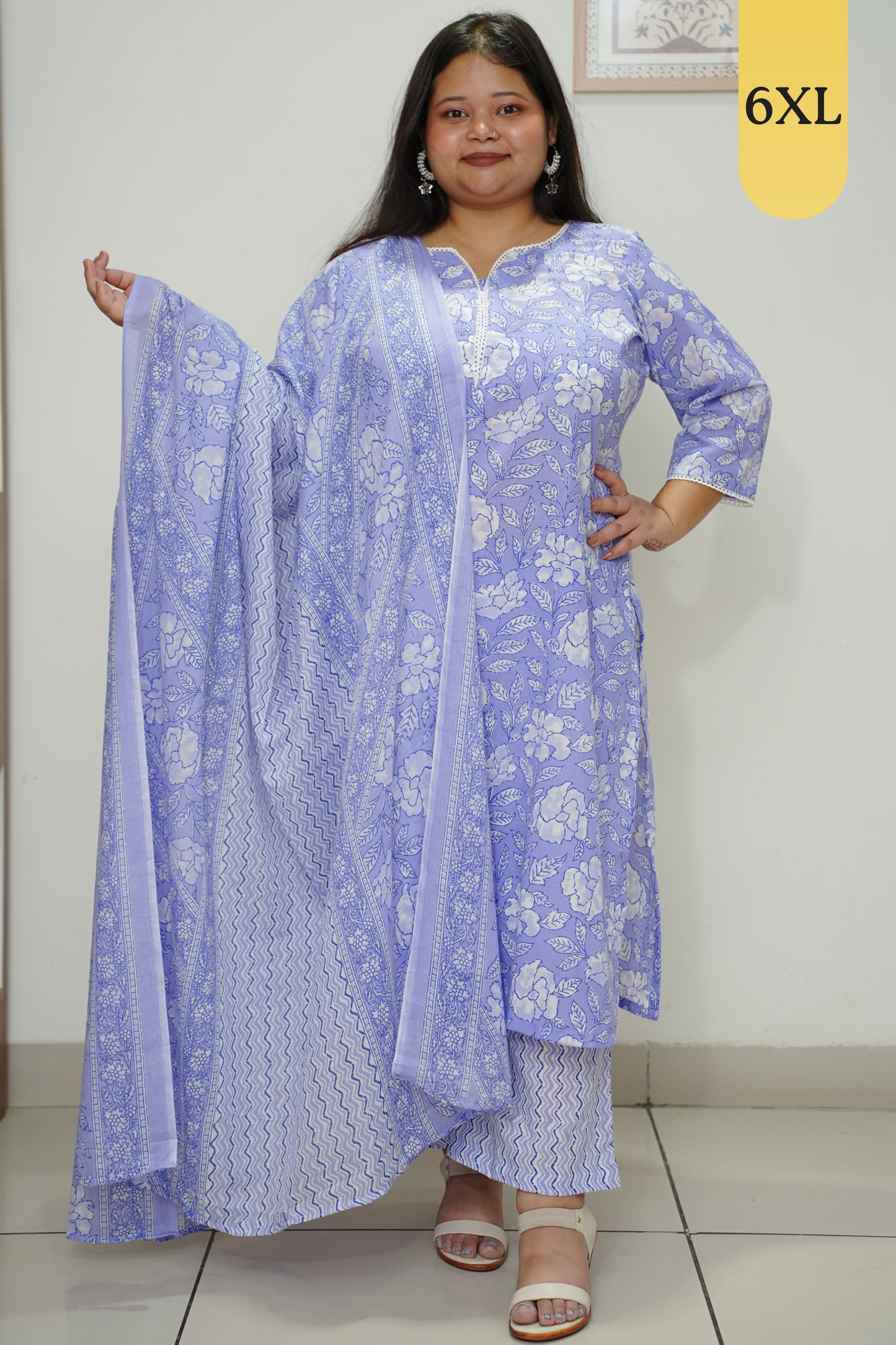 Cobalt Floral Cotton Straight Cut Suit Set