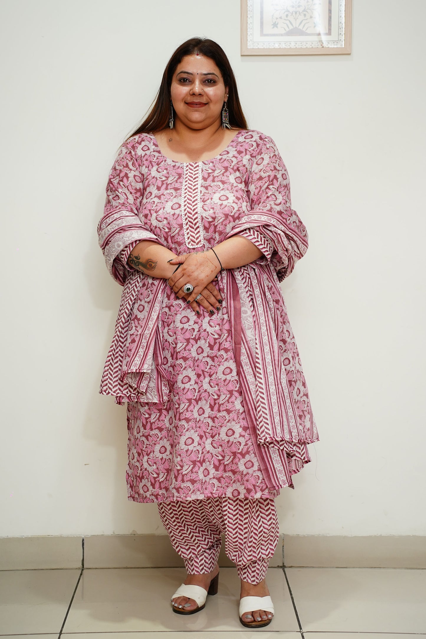 Women Plus Size Maroon Floral Cotton Salwar Suit
