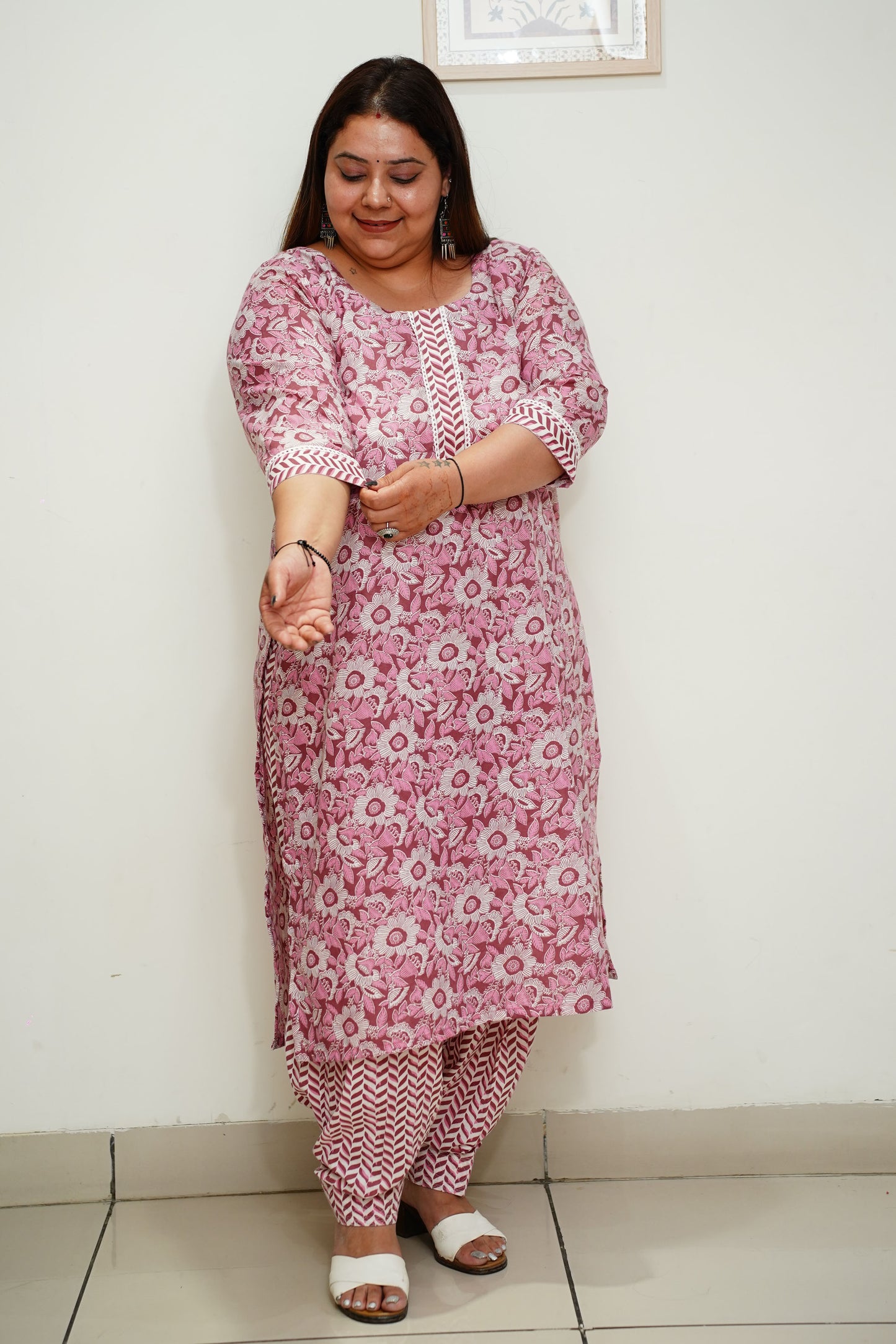 Women Plus Size Maroon Floral Cotton Salwar Suit