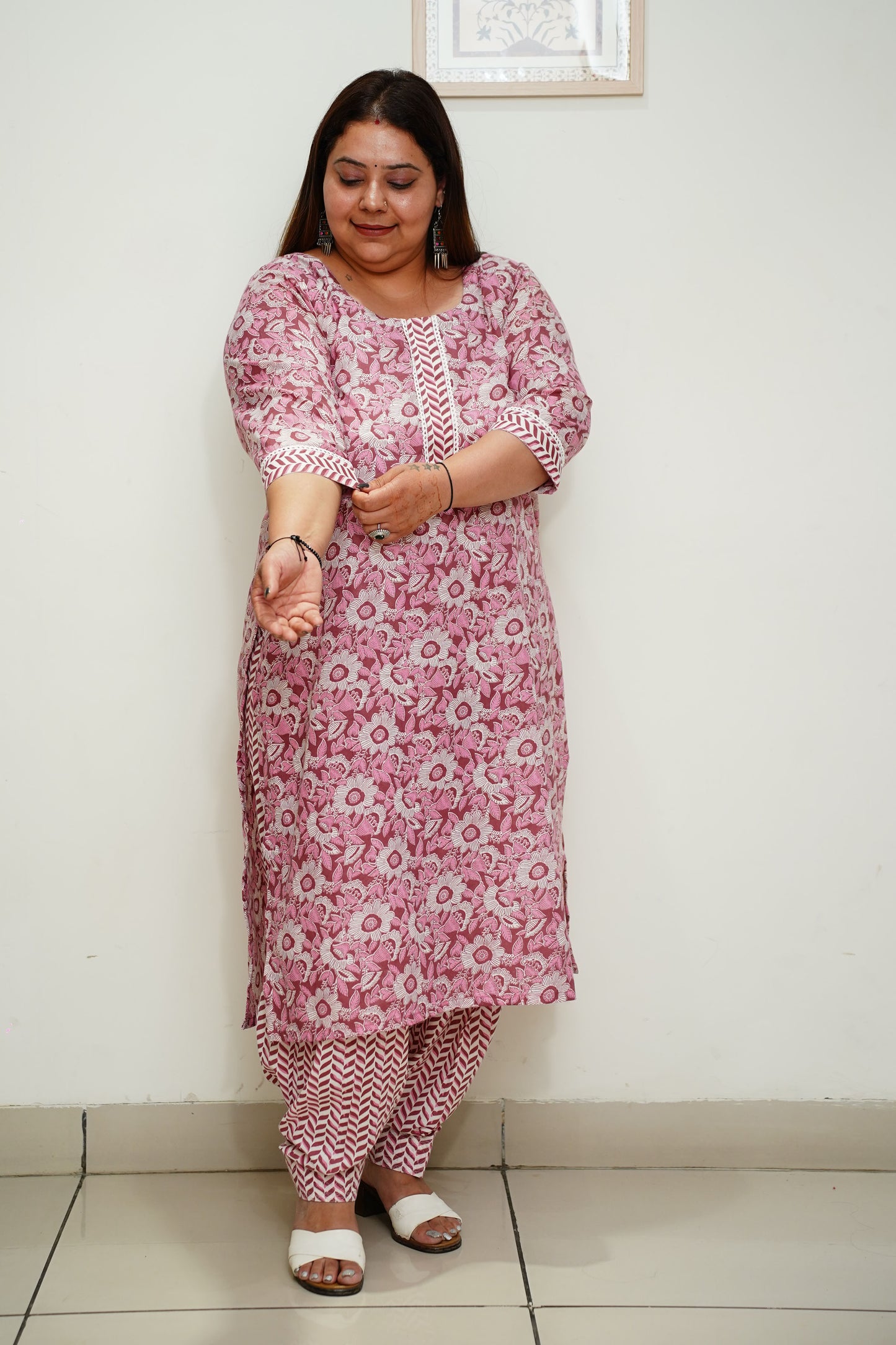 Women Plus Size Maroon Floral Cotton Salwar Suit