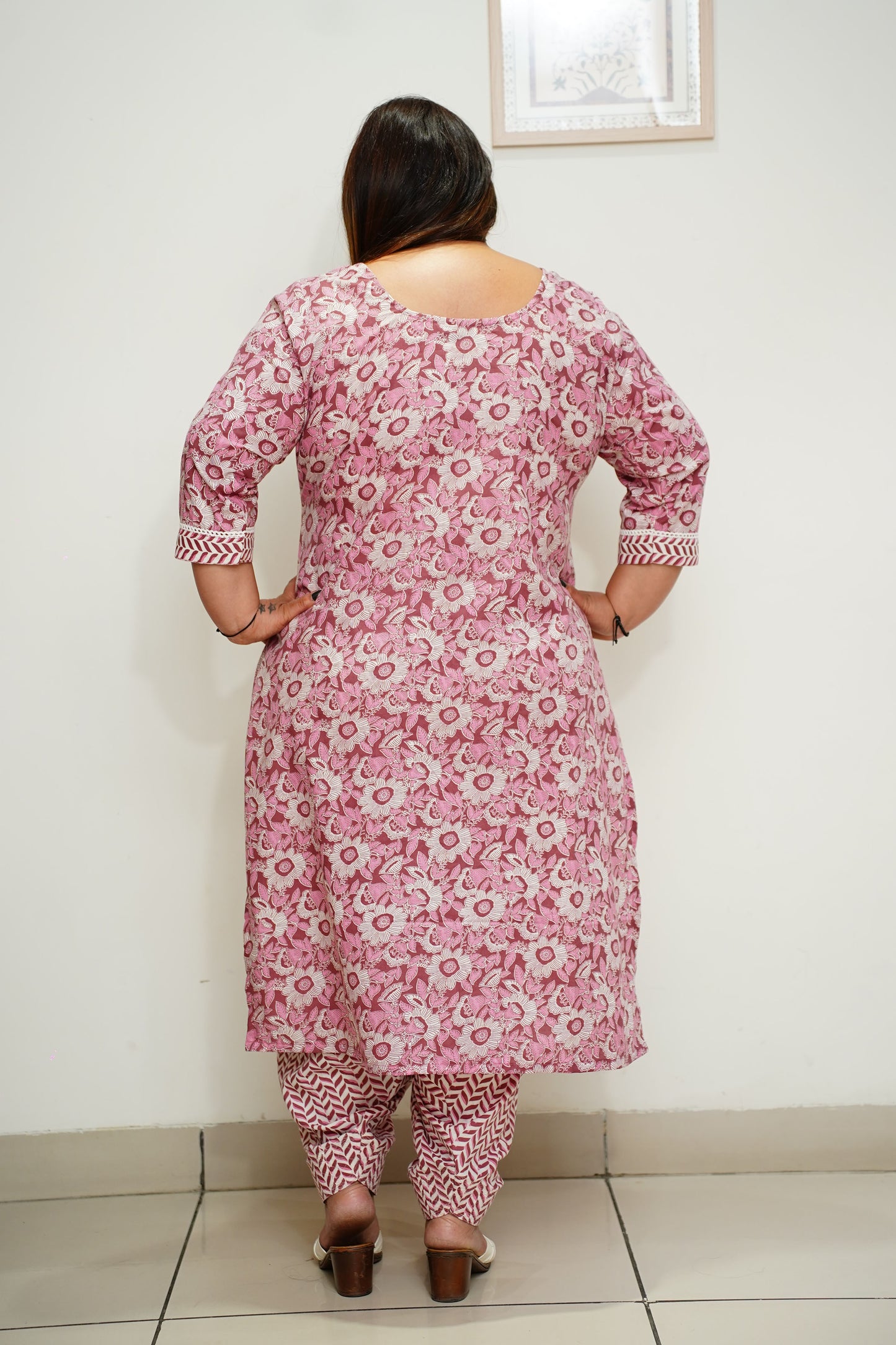Women Plus Size Maroon Floral Cotton Salwar Suit