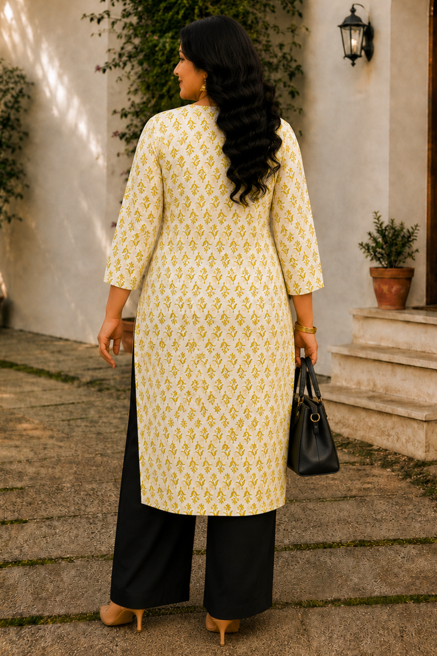 Mustard Floral Print Kurta