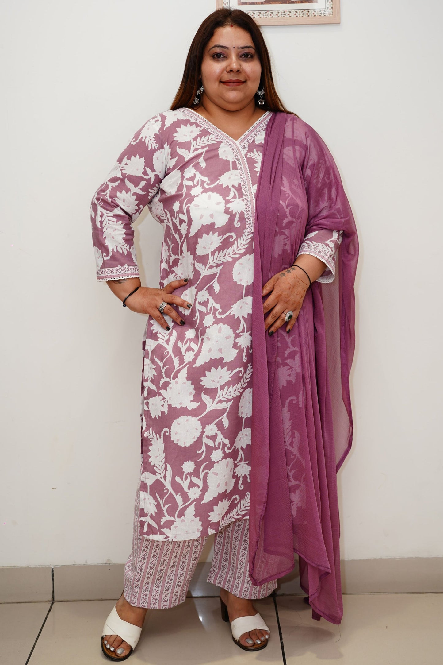 Women Plus Size Onion Cotton Straight Cut Suit Set