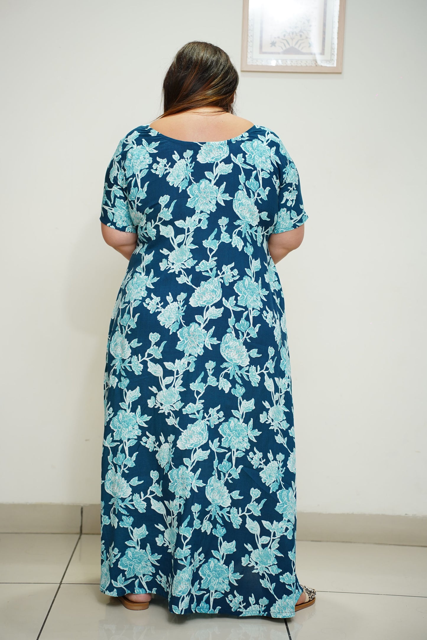 Women Plus Size Peacock Floral Rayon Night Gown