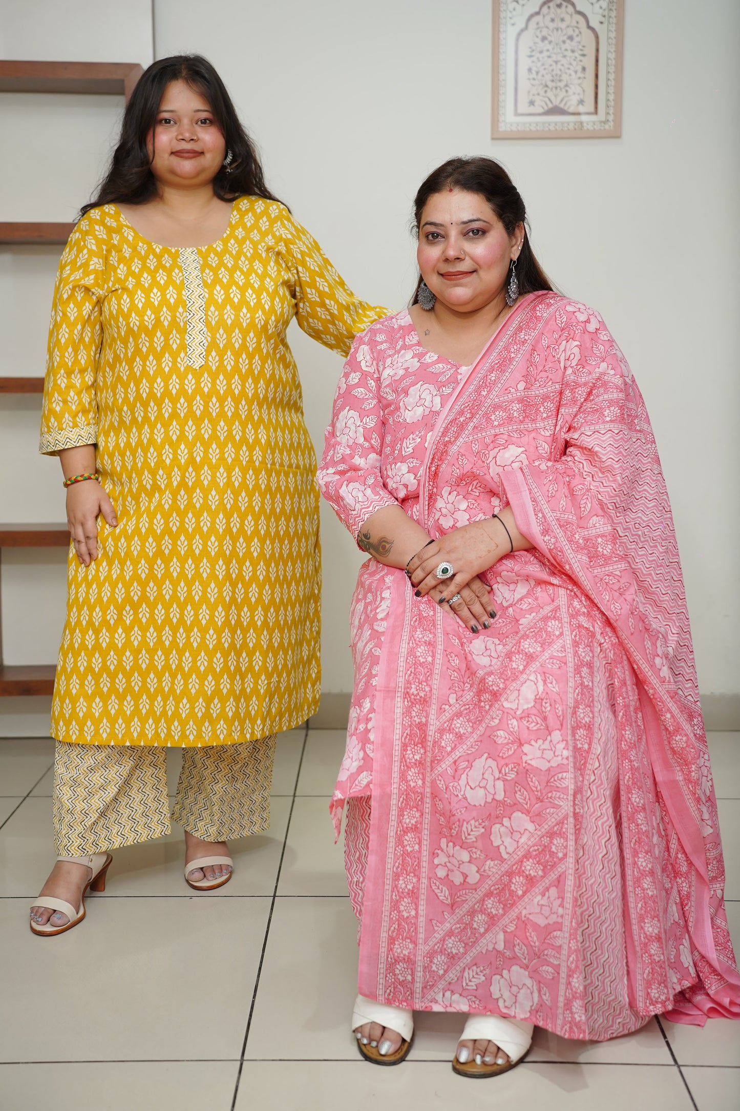 Women Plus Size Pink Floral Cotton Afghani Salwar Suit