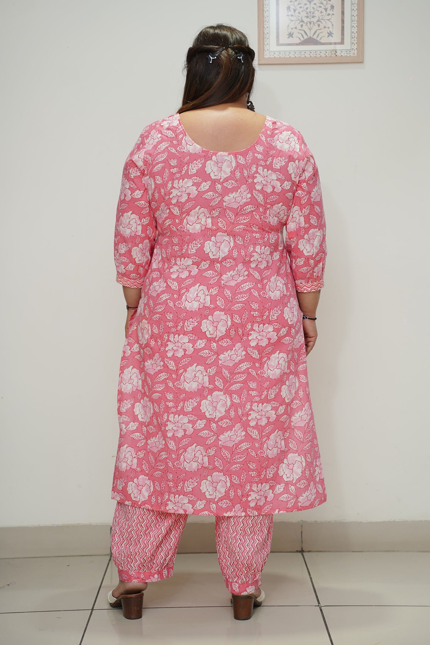 Women Plus Size Pink Floral Cotton Afghani Salwar Suit