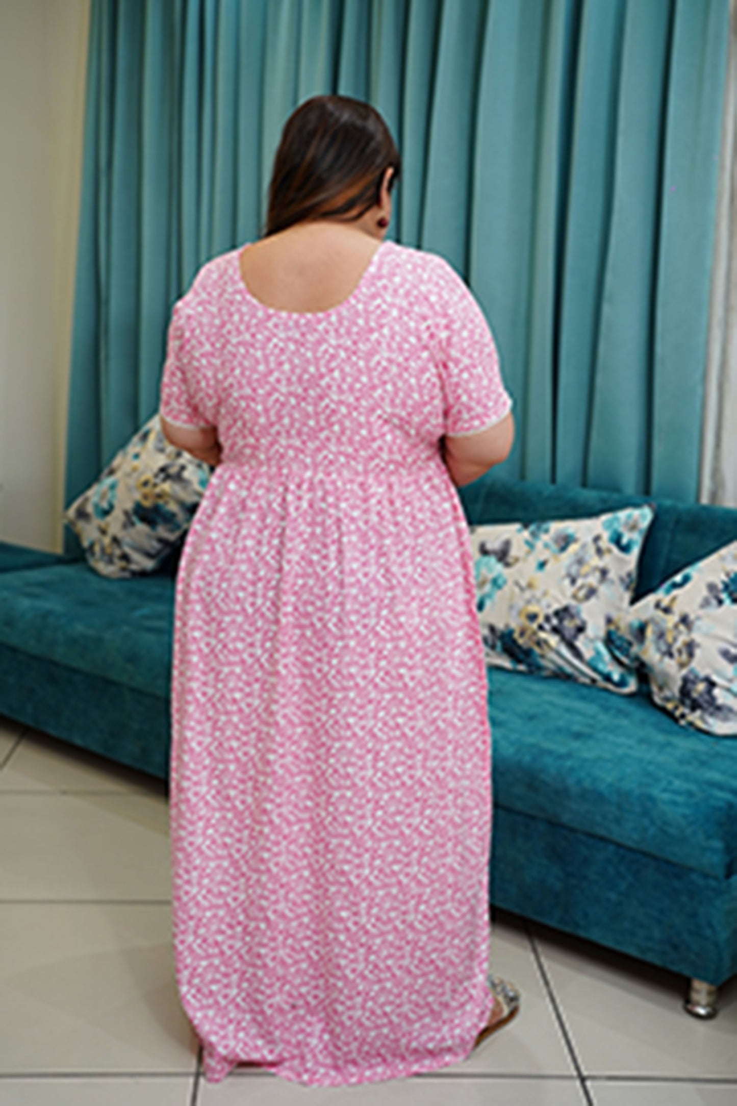 Women Plus Size Pink Floral Rayon Night Gown