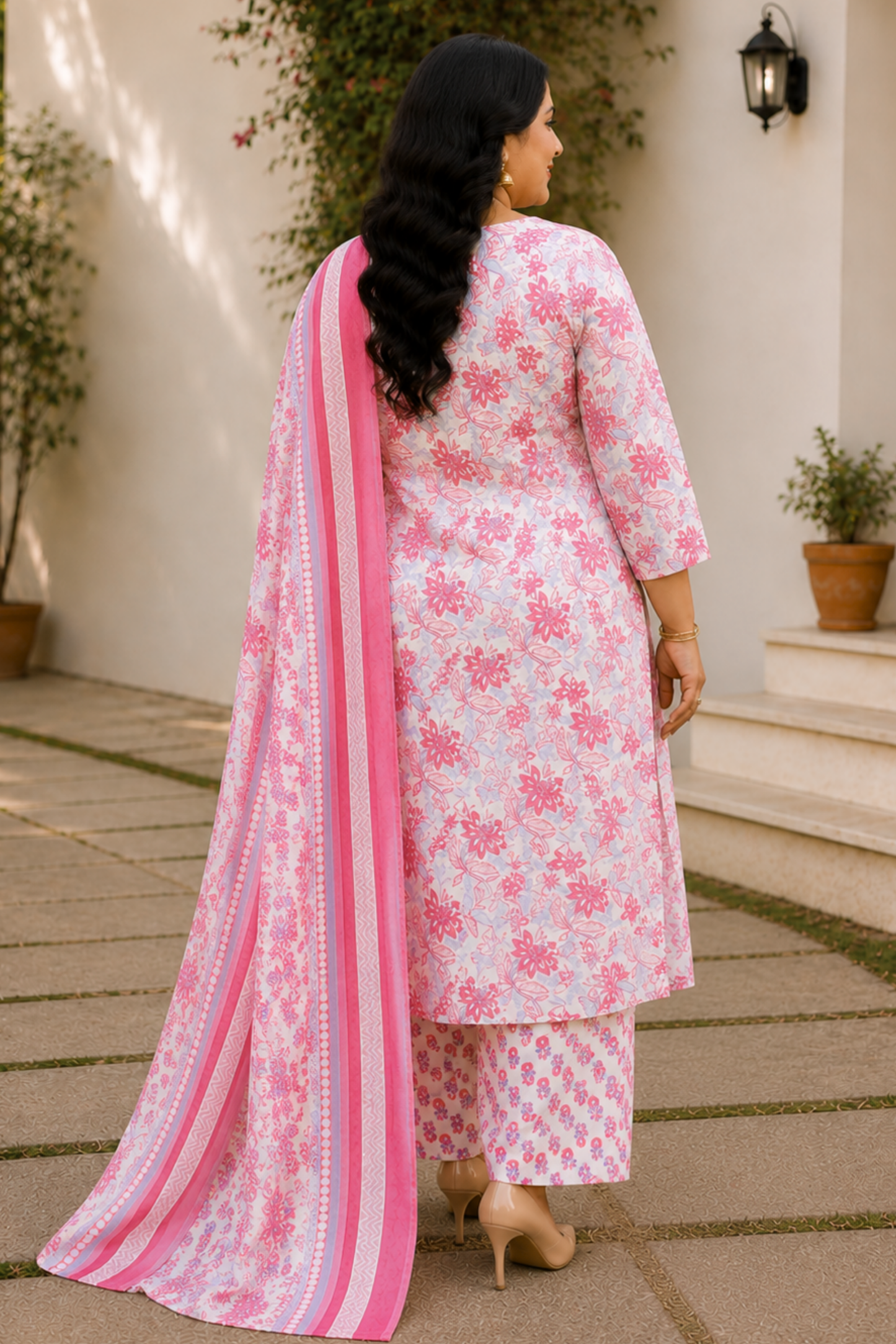 Soft Pink Floral Cotton Suit Set