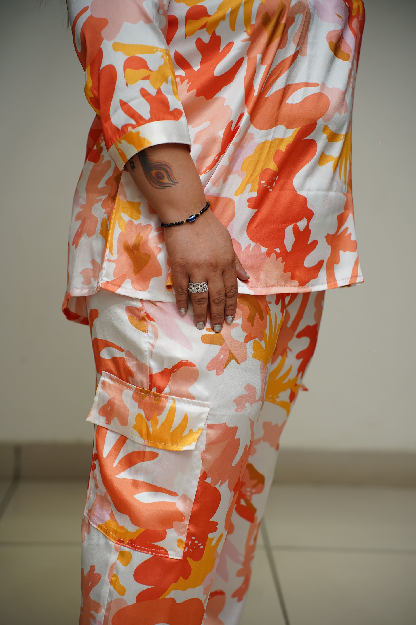 Women Plus Size Tangy Printed Collared Co-ord Set with Pockets