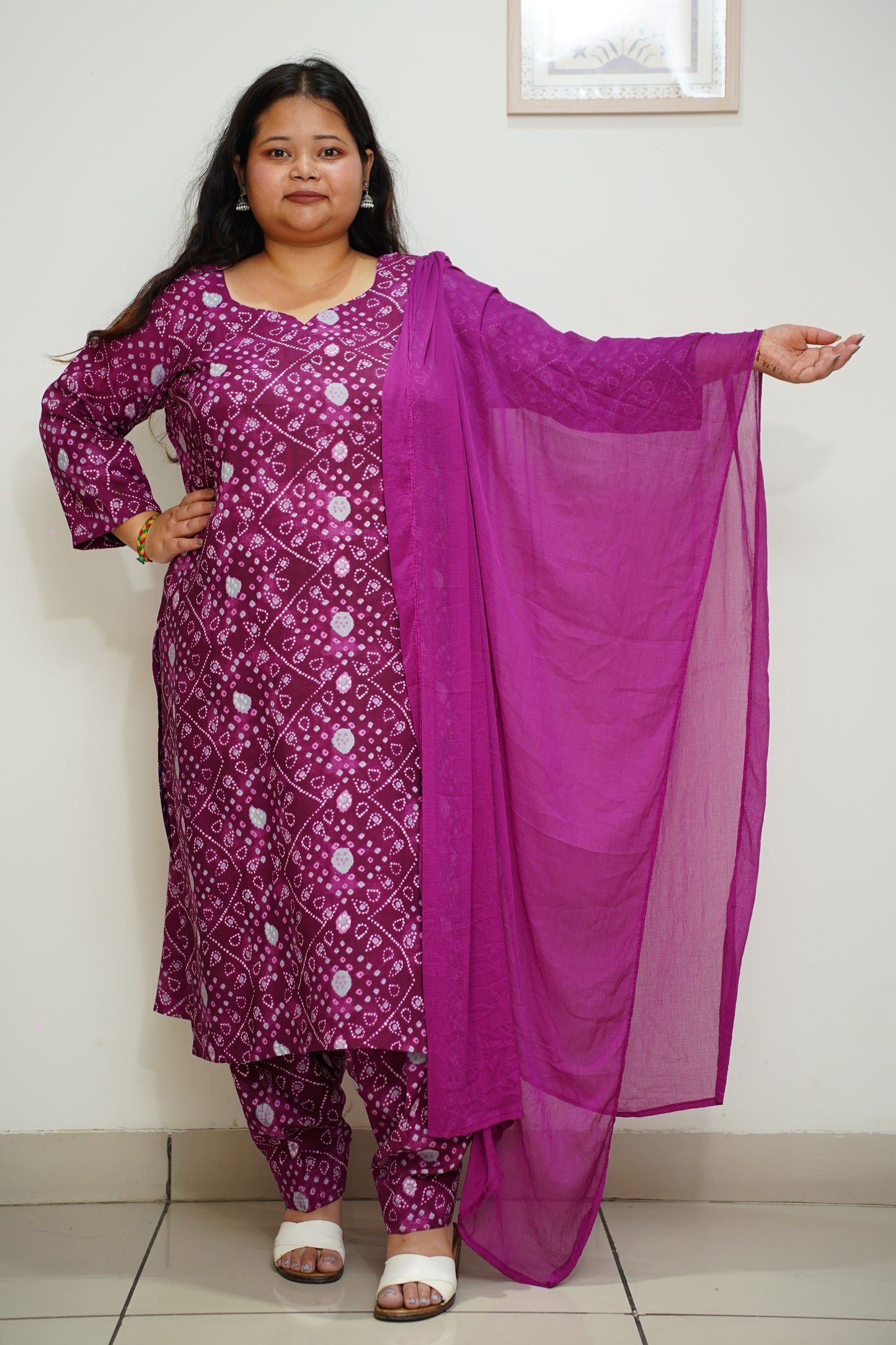 Wine Bandhani Printed Rayon Salwar Suit