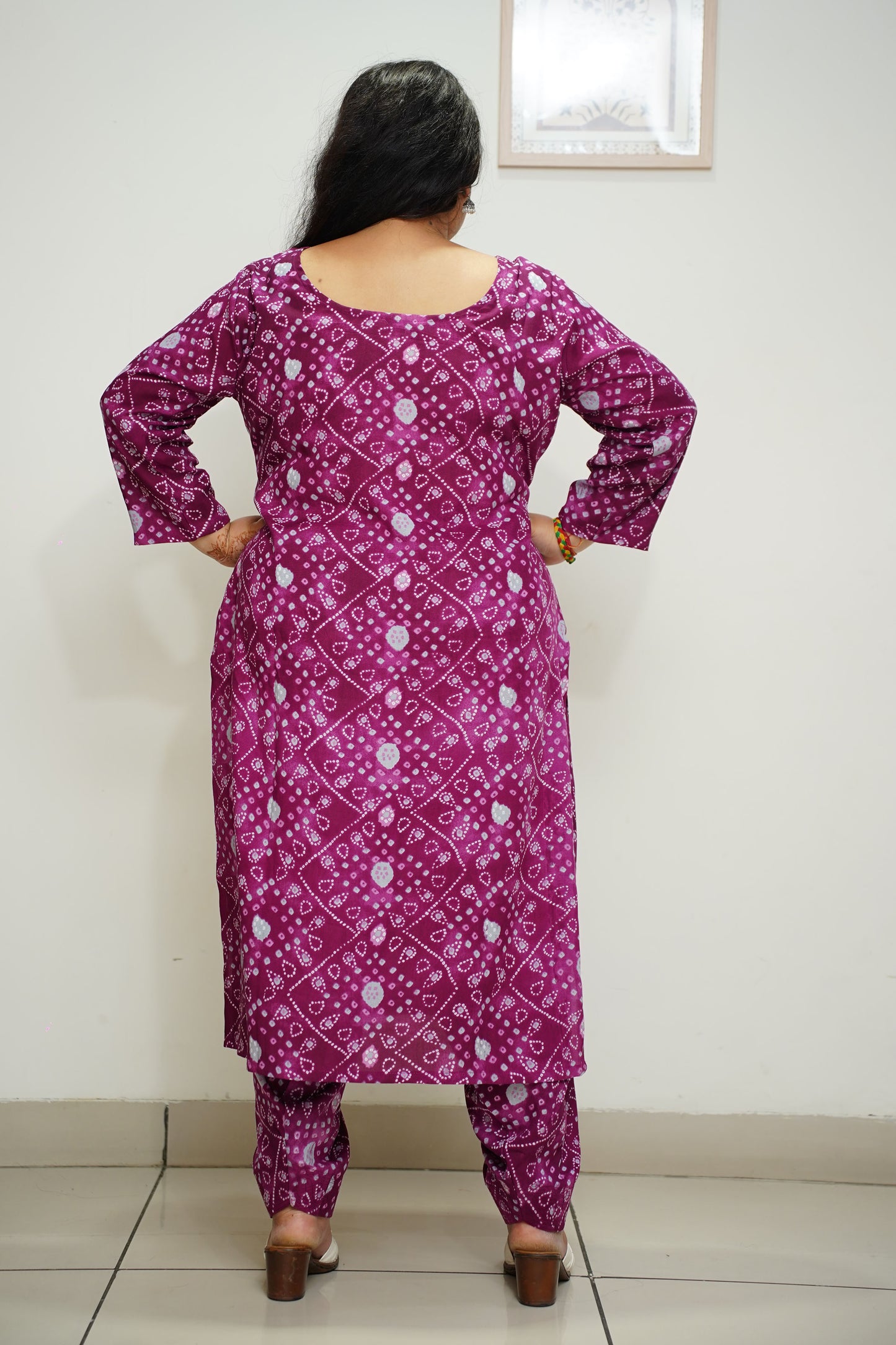 Women Plus Size Wine Bandhani Printed Rayon Salwar Suit