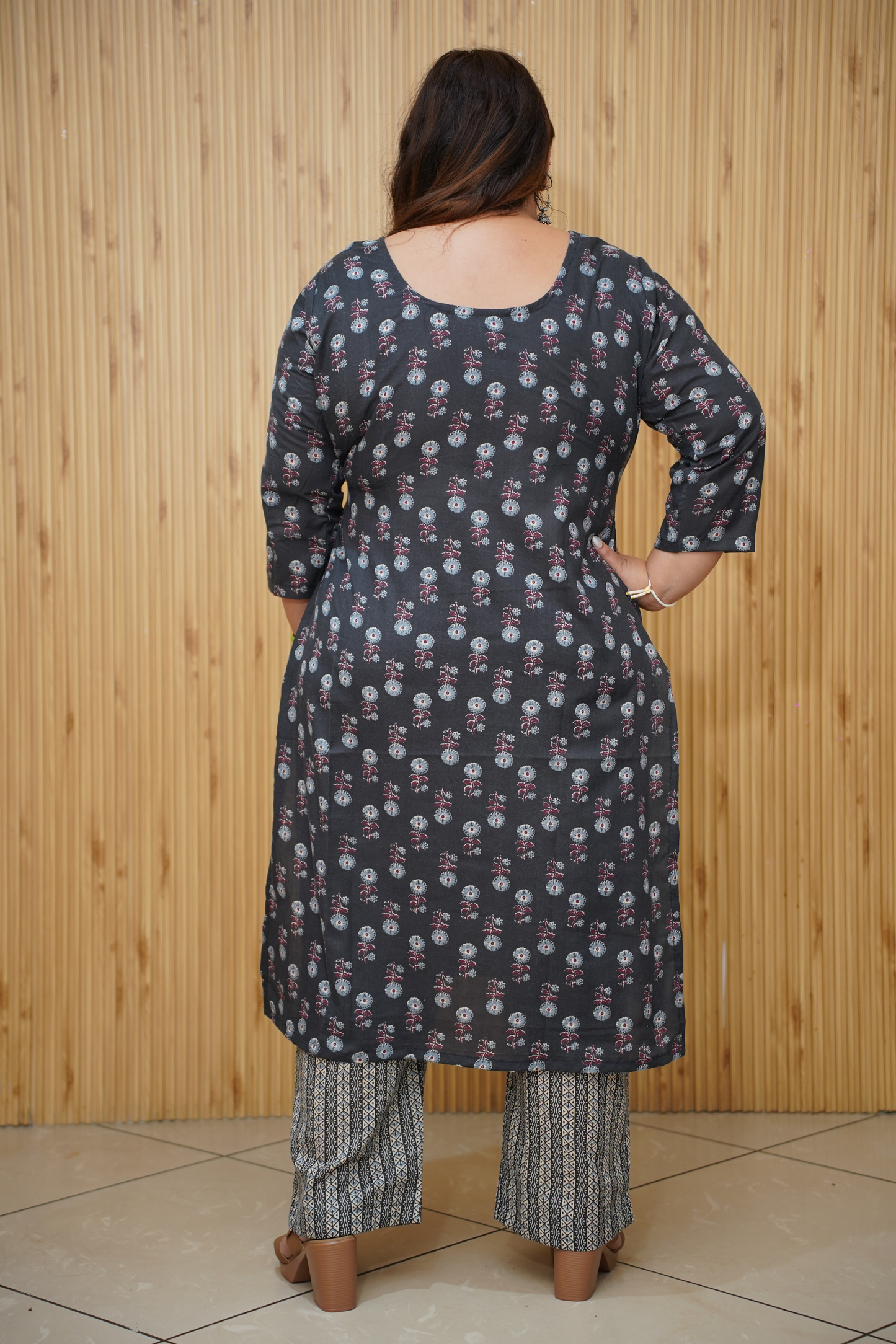 Charcoal Printed Cotton Suit Set