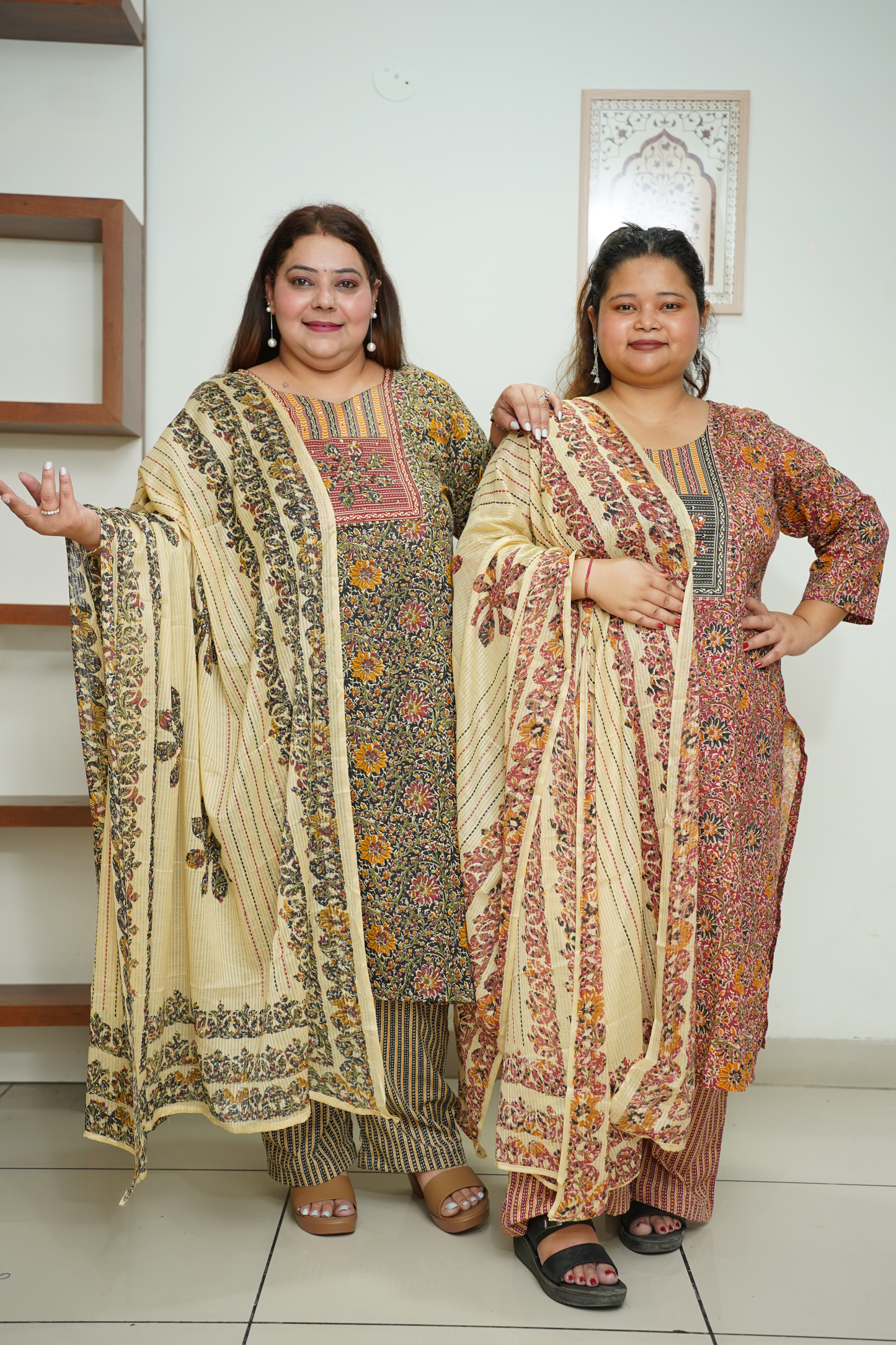 Black Floral Cotton Suit Set