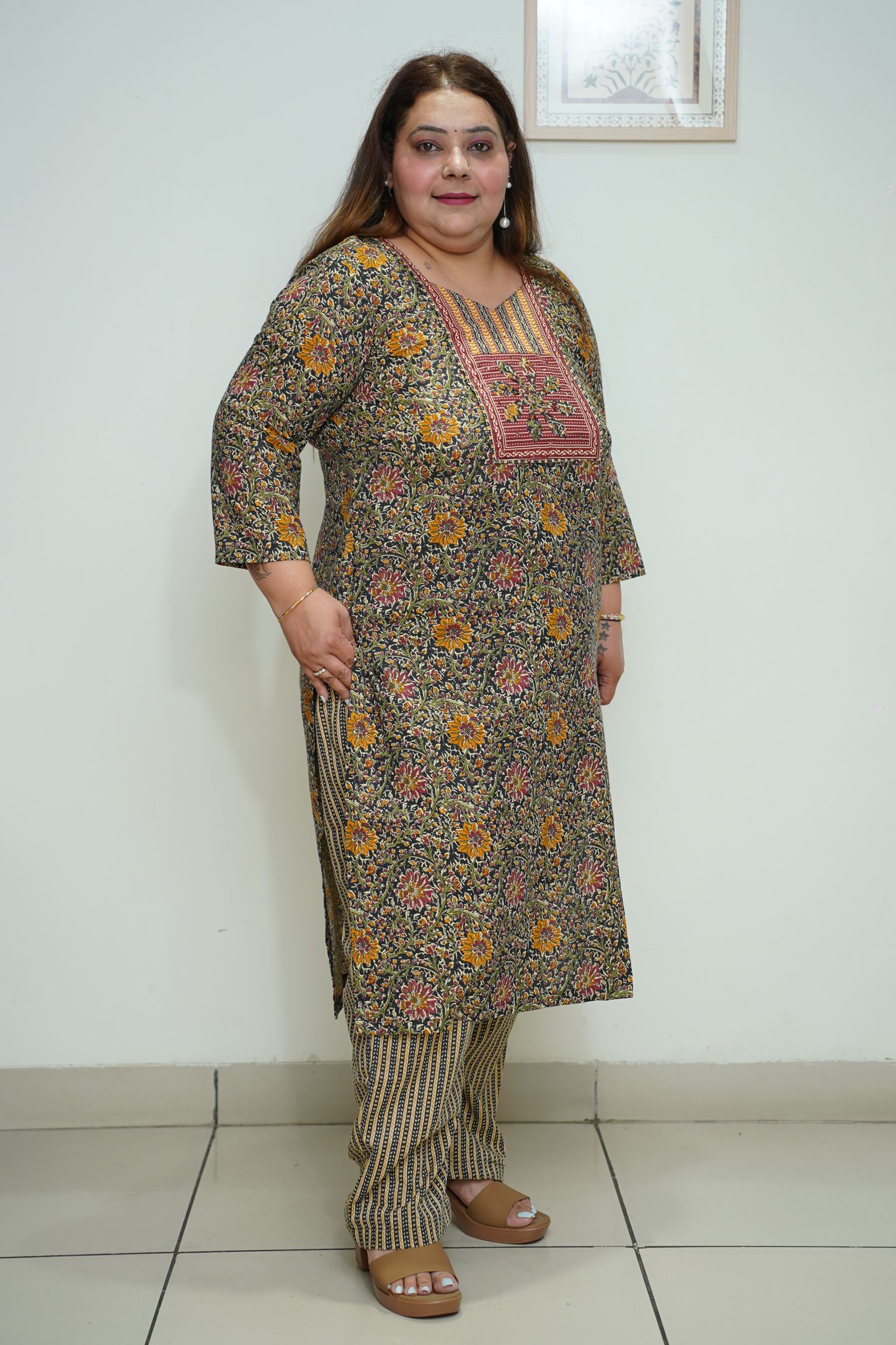 Black Floral Cotton Suit Set