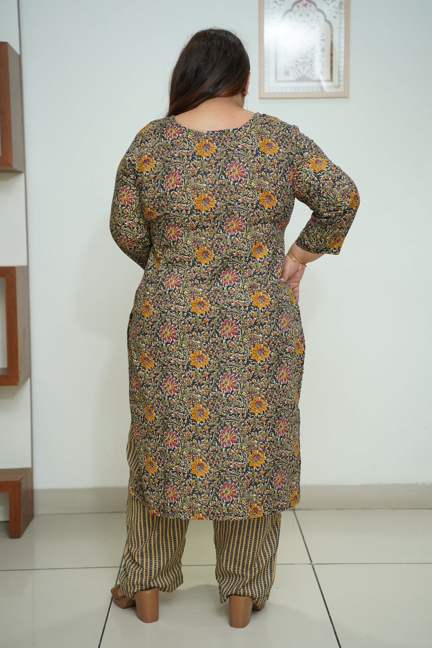 Black Floral Cotton Suit Set