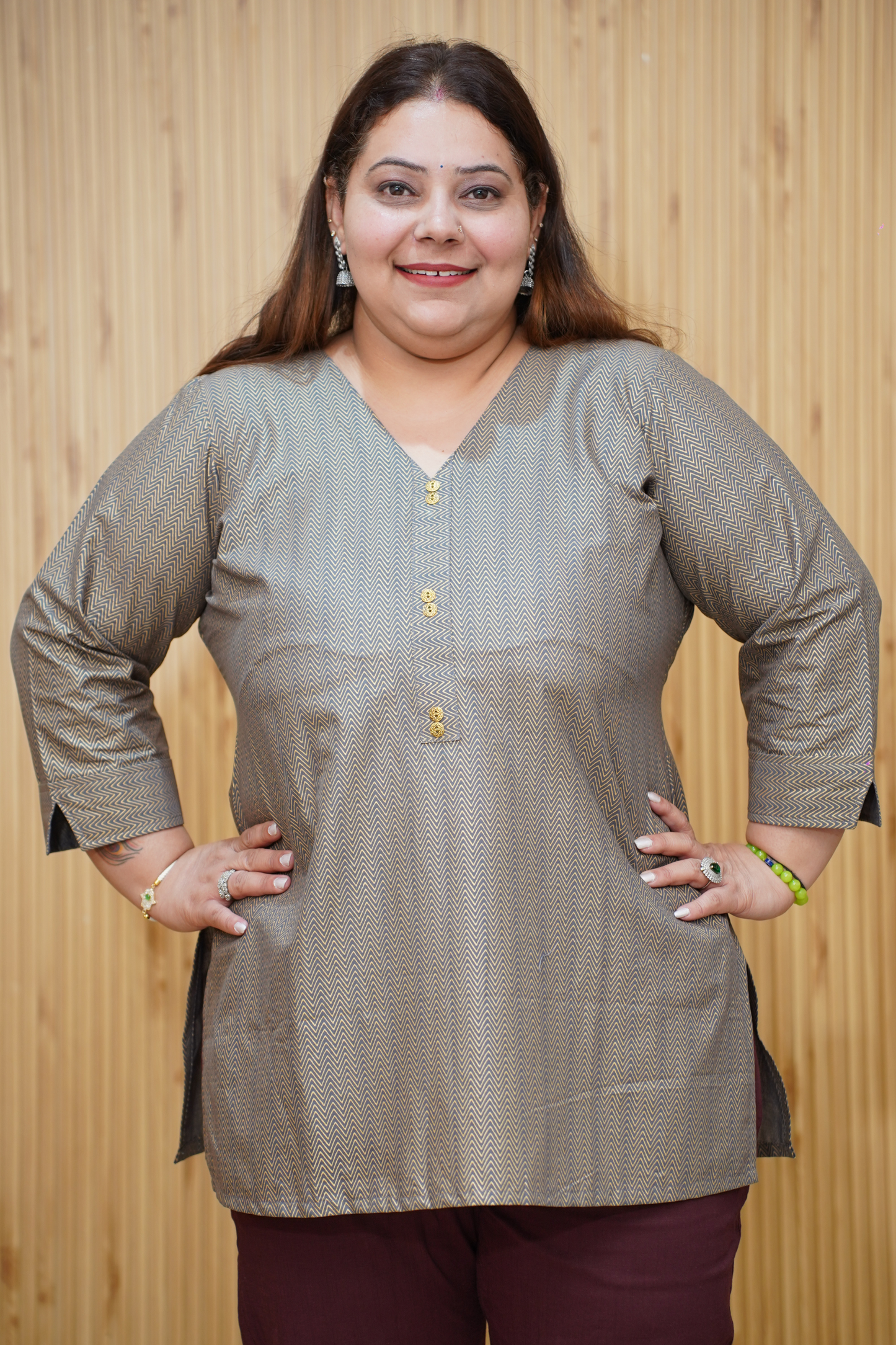 Grey Metallic Cotton Kurta with Foil Print