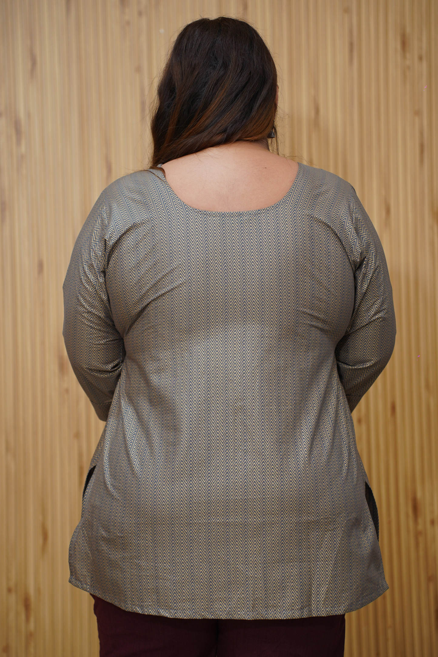 Grey Metallic Cotton Kurta with Foil Print