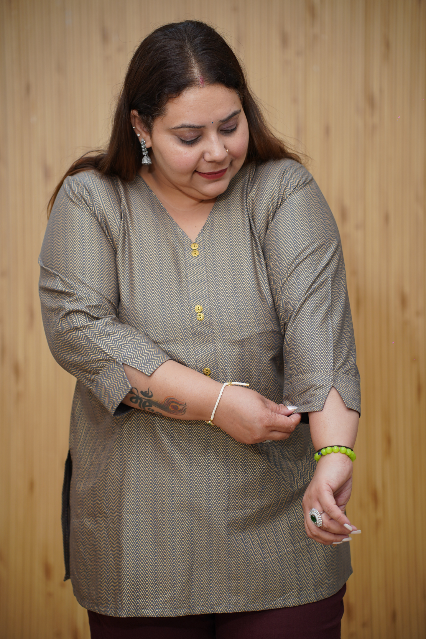 Grey Metallic Cotton Kurta with Foil Print
