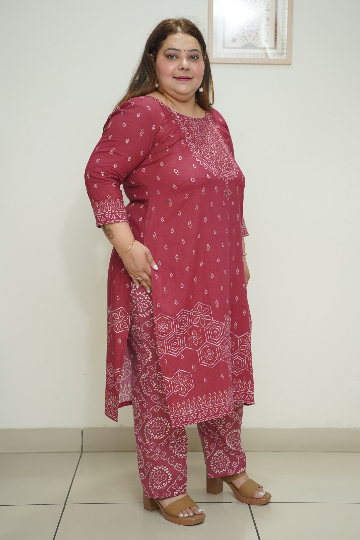 Maroon Jaipuri Print Suit Set