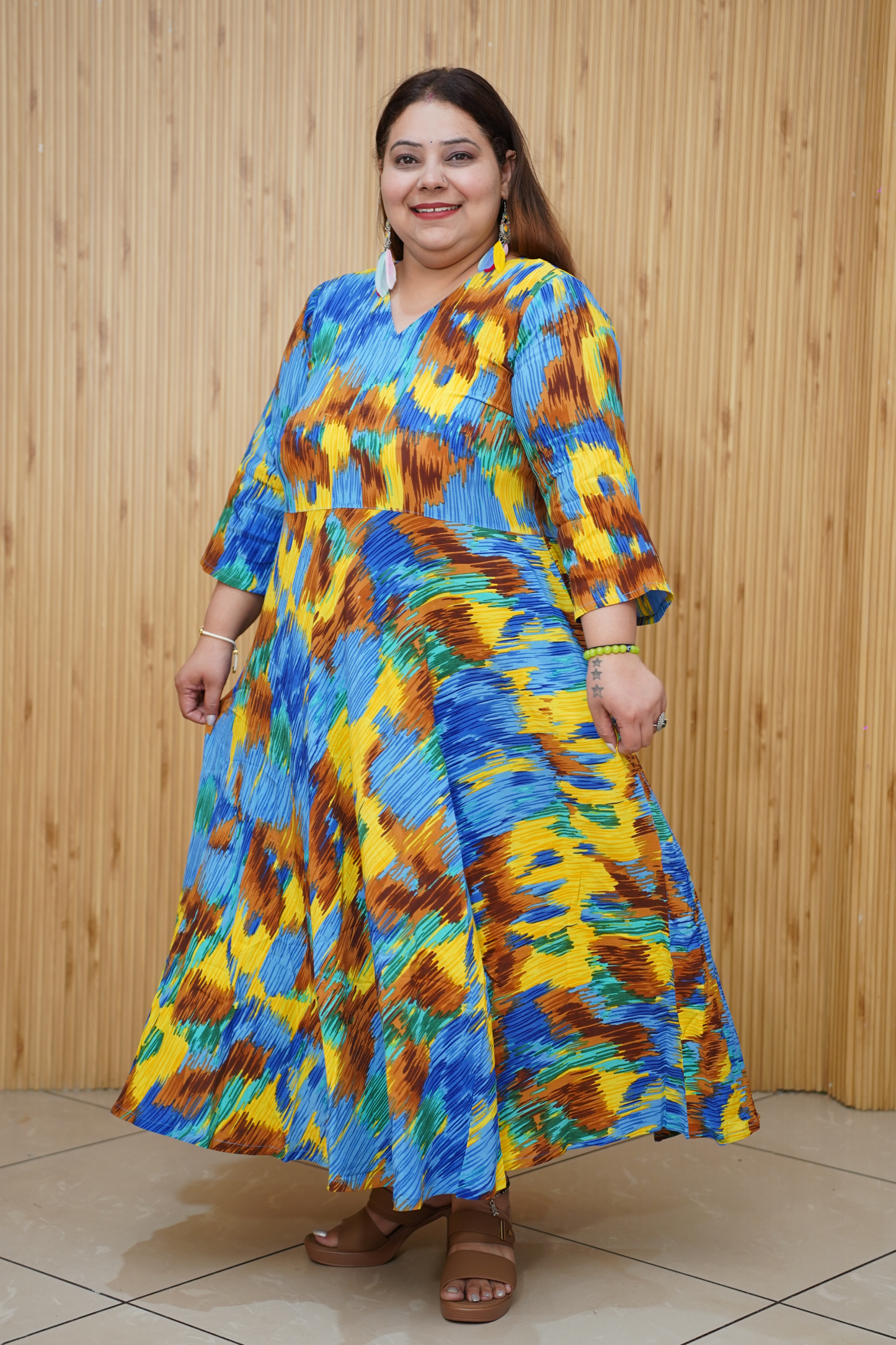 Neon Blue Collared Dress With Pockets