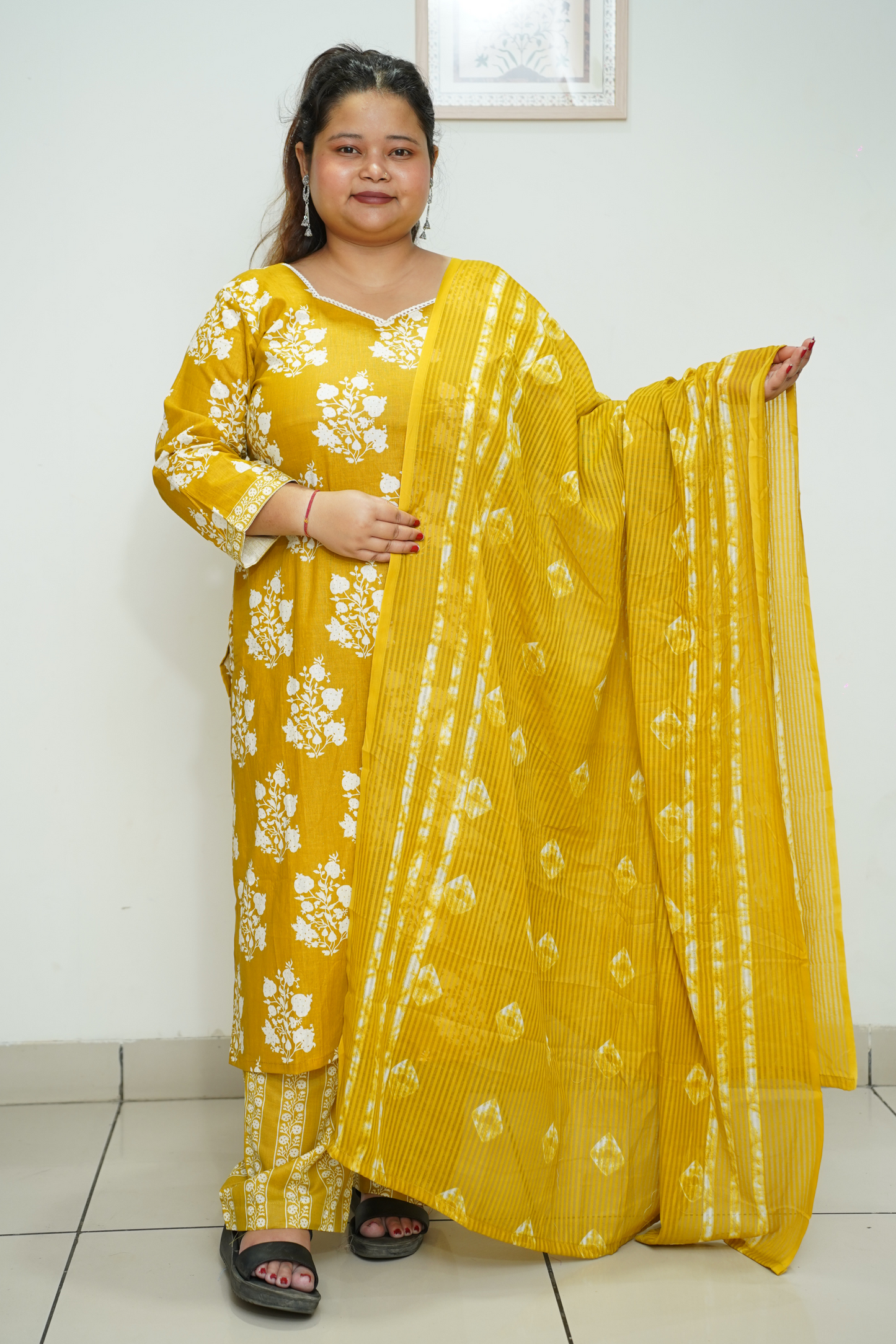 Mustard Floral Cotton Suit Set