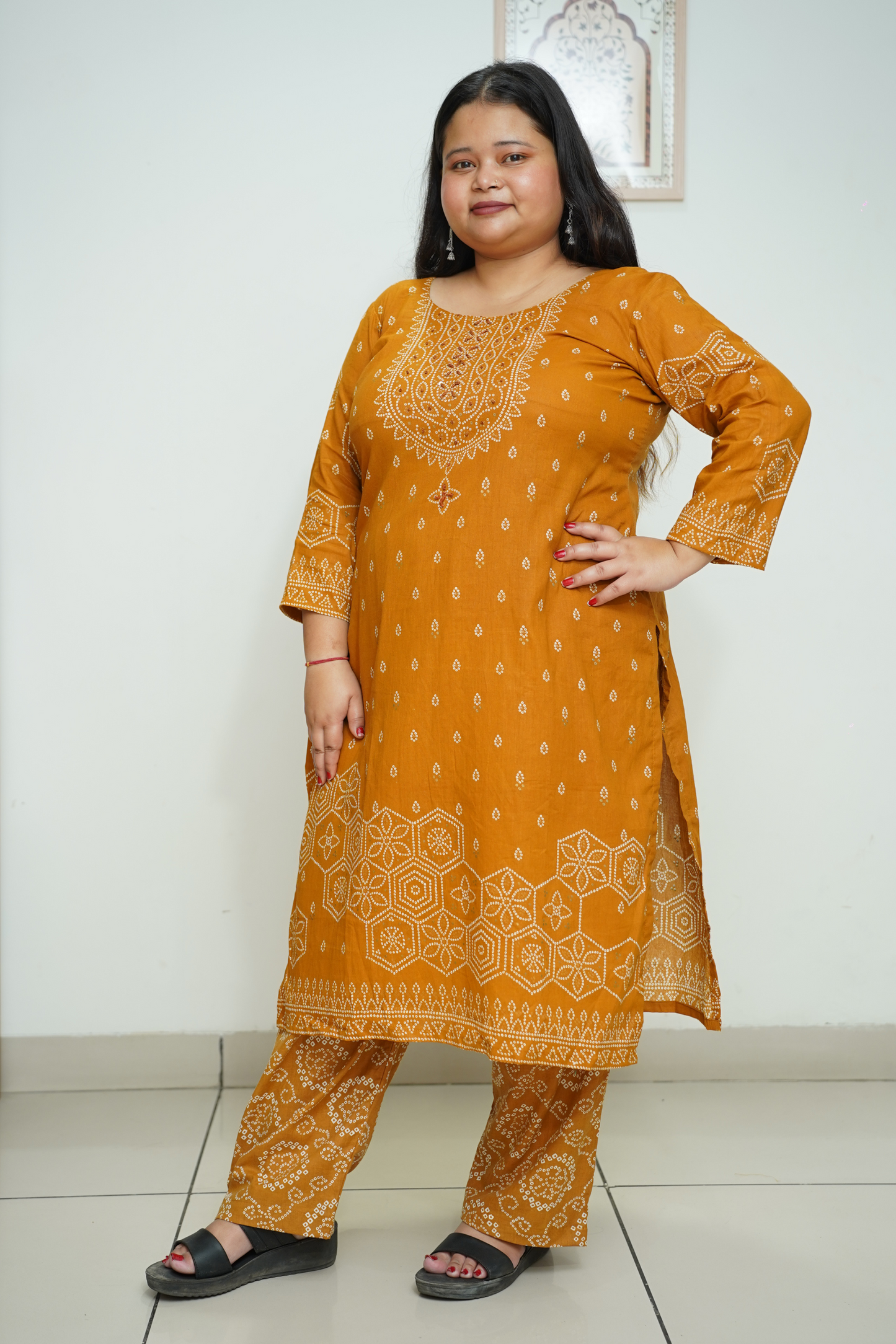 Mustard Jaipuri Print Suit Set