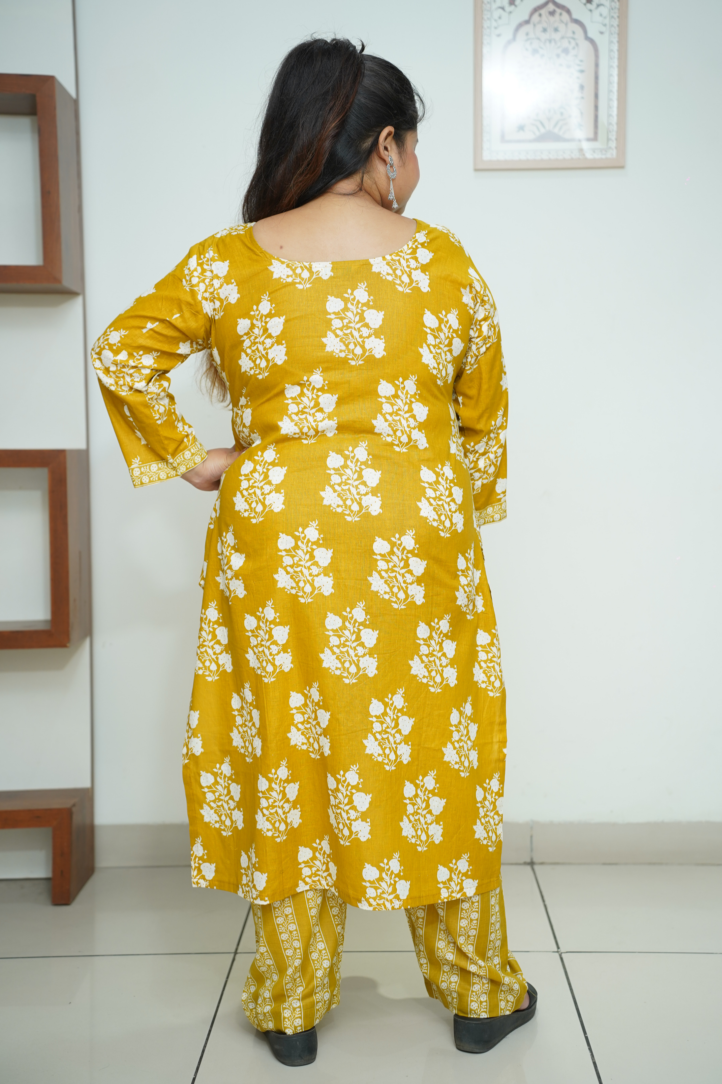 Mustard Floral Cotton Suit Set