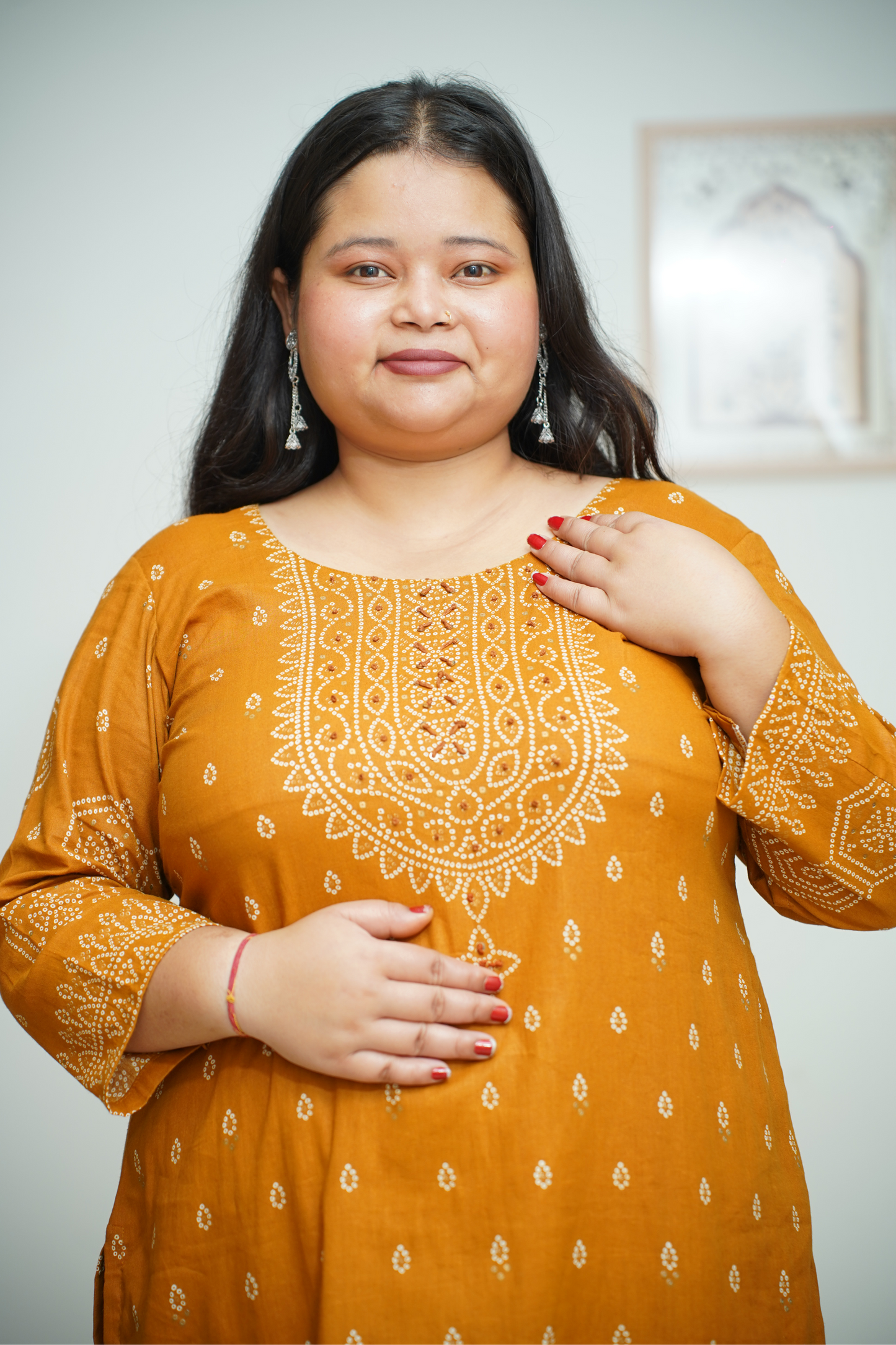 Mustard Jaipuri Print Suit Set