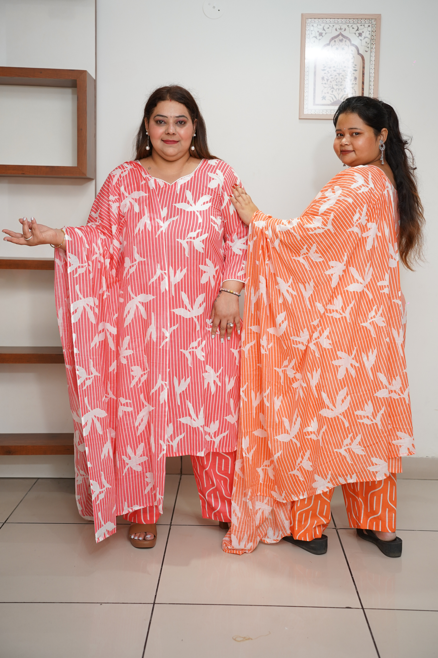 Orange Floral Cotton Suit Set