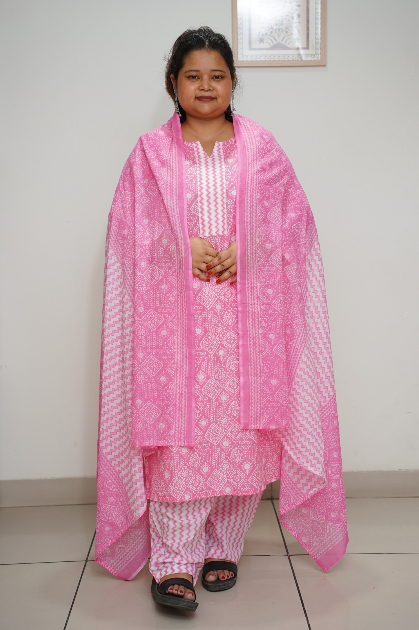 Pink Bandhani Cotton Suit Set