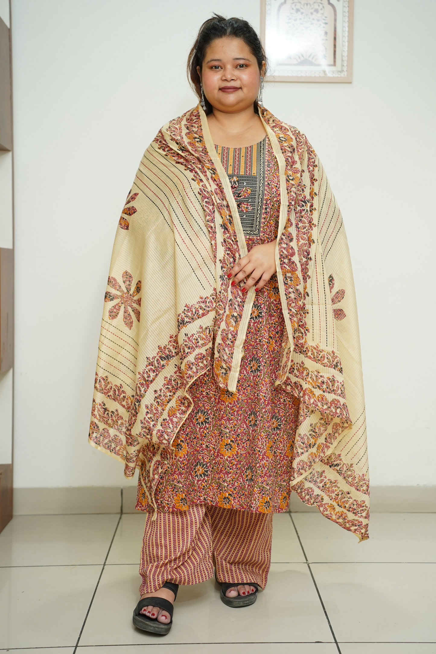 Rust Floral Cotton Suit Set
