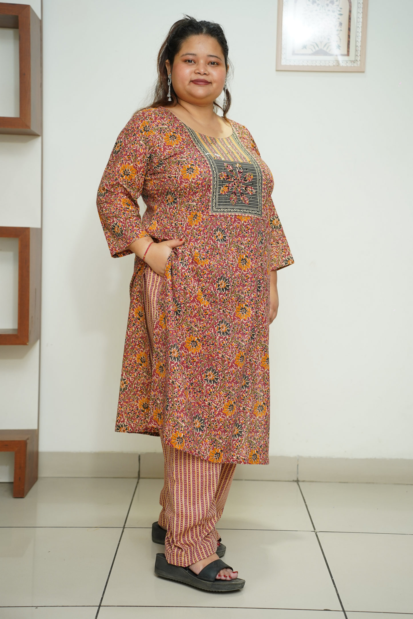 Rust Floral Cotton Suit Set