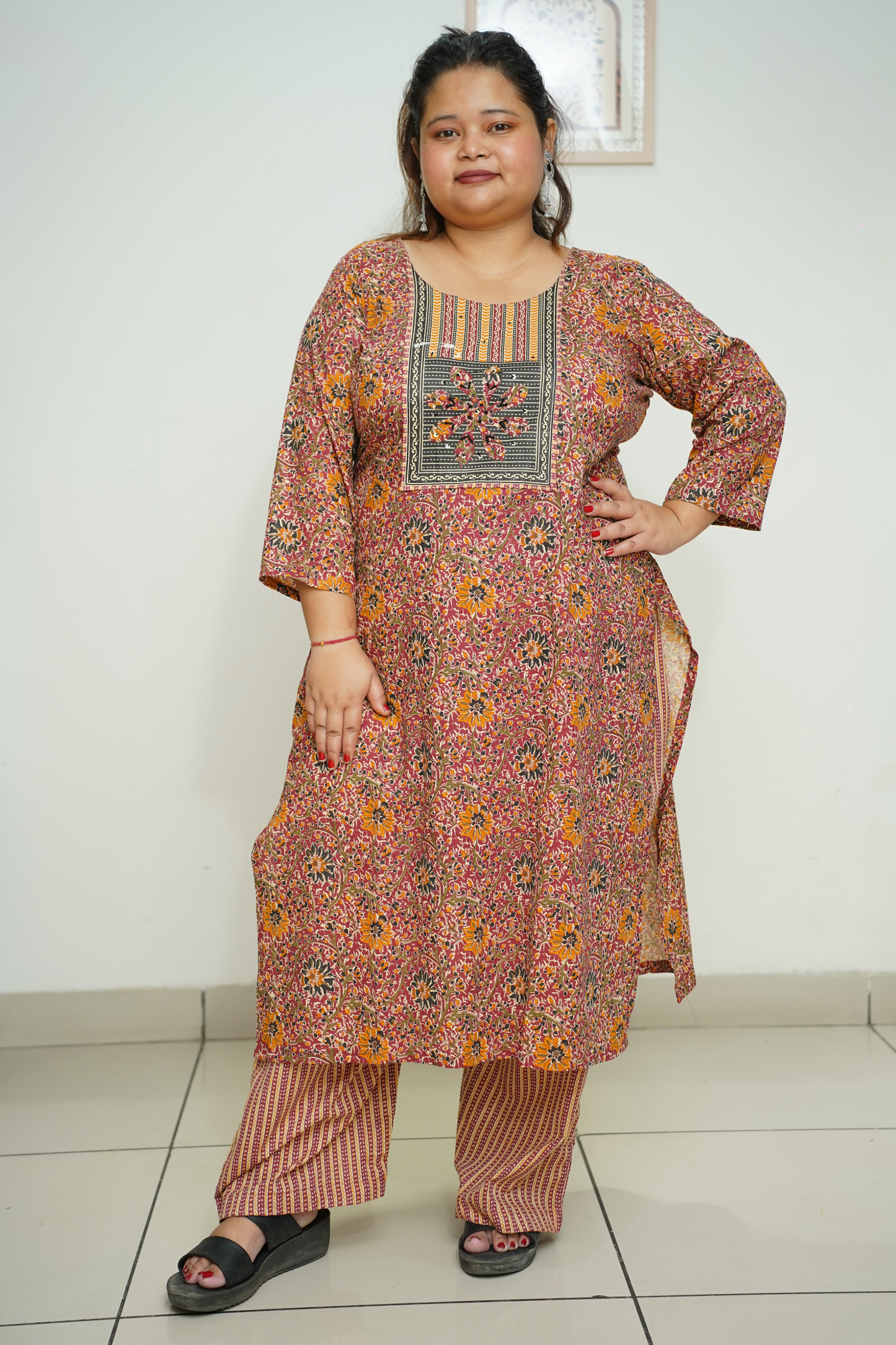 Rust Floral Cotton Suit Set