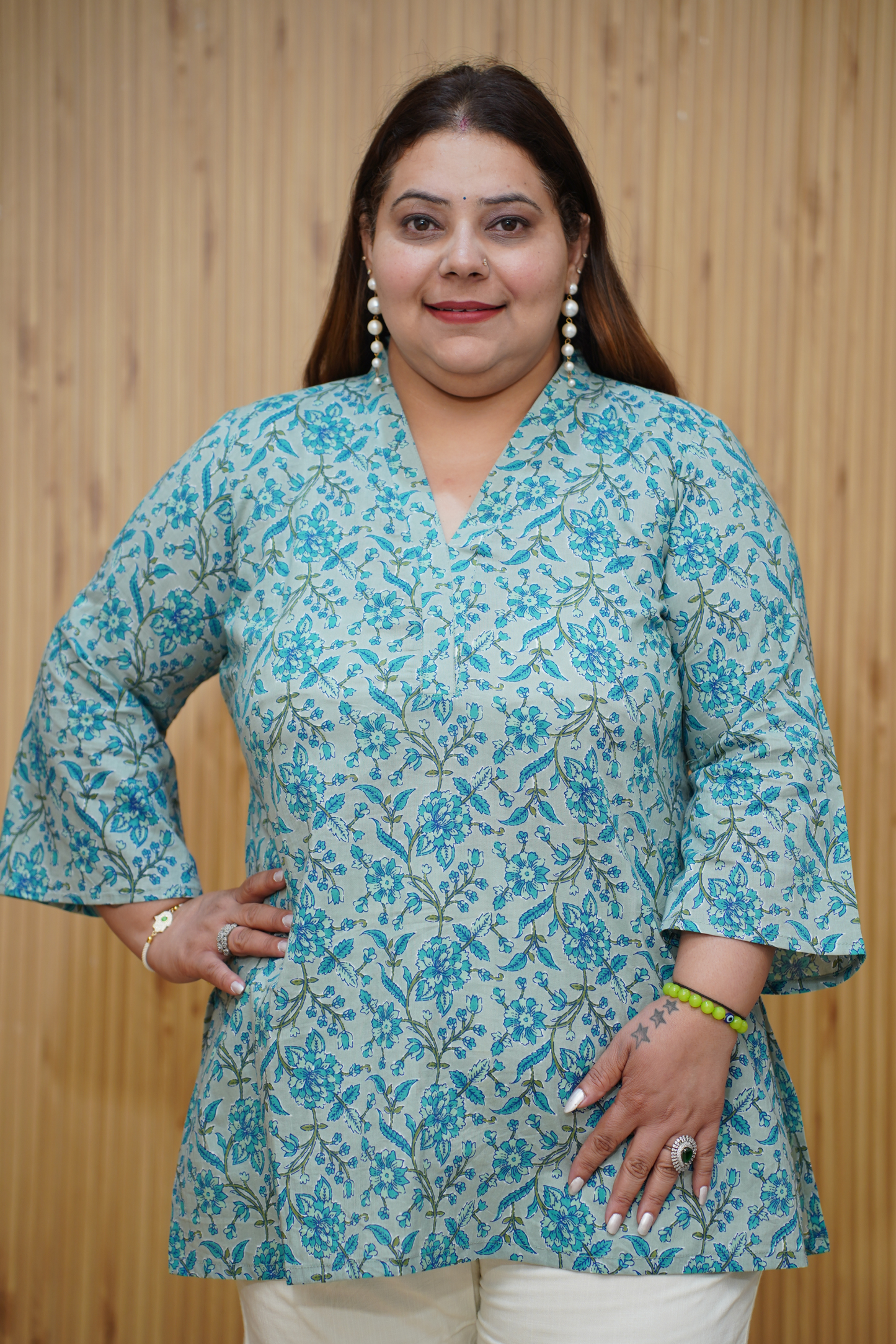 Greyish Blue Cotton Mandarin Kurta