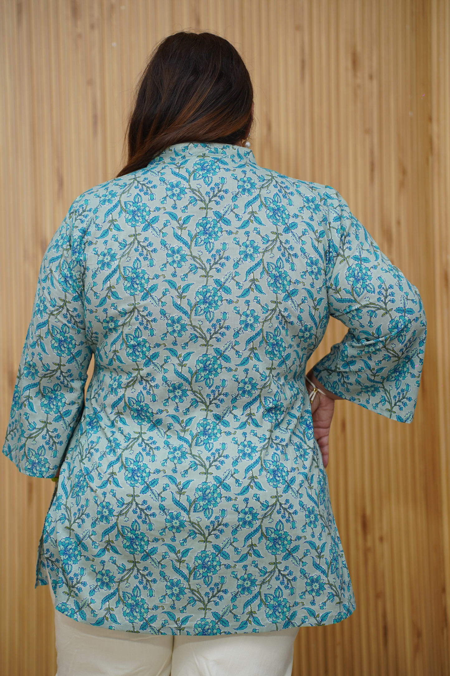 Greyish Blue Cotton Mandarin Kurta