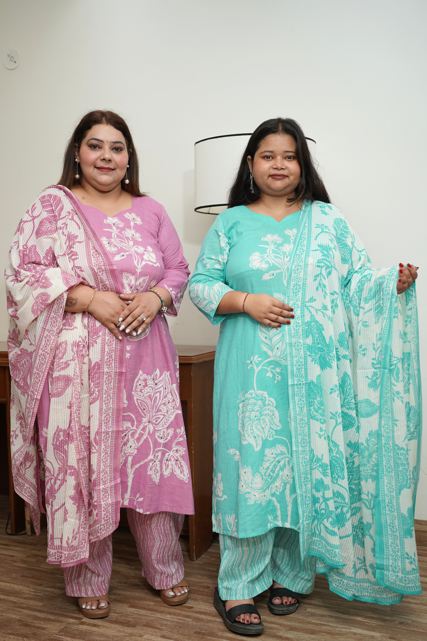 Sky Blue Floral Cotton Suit Set