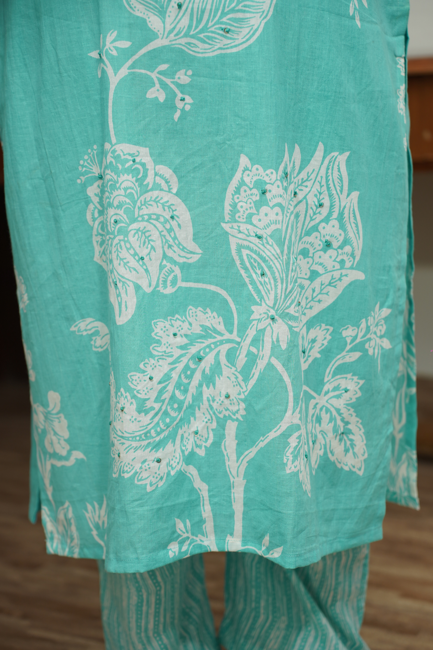 Sky Blue Floral Cotton Suit Set