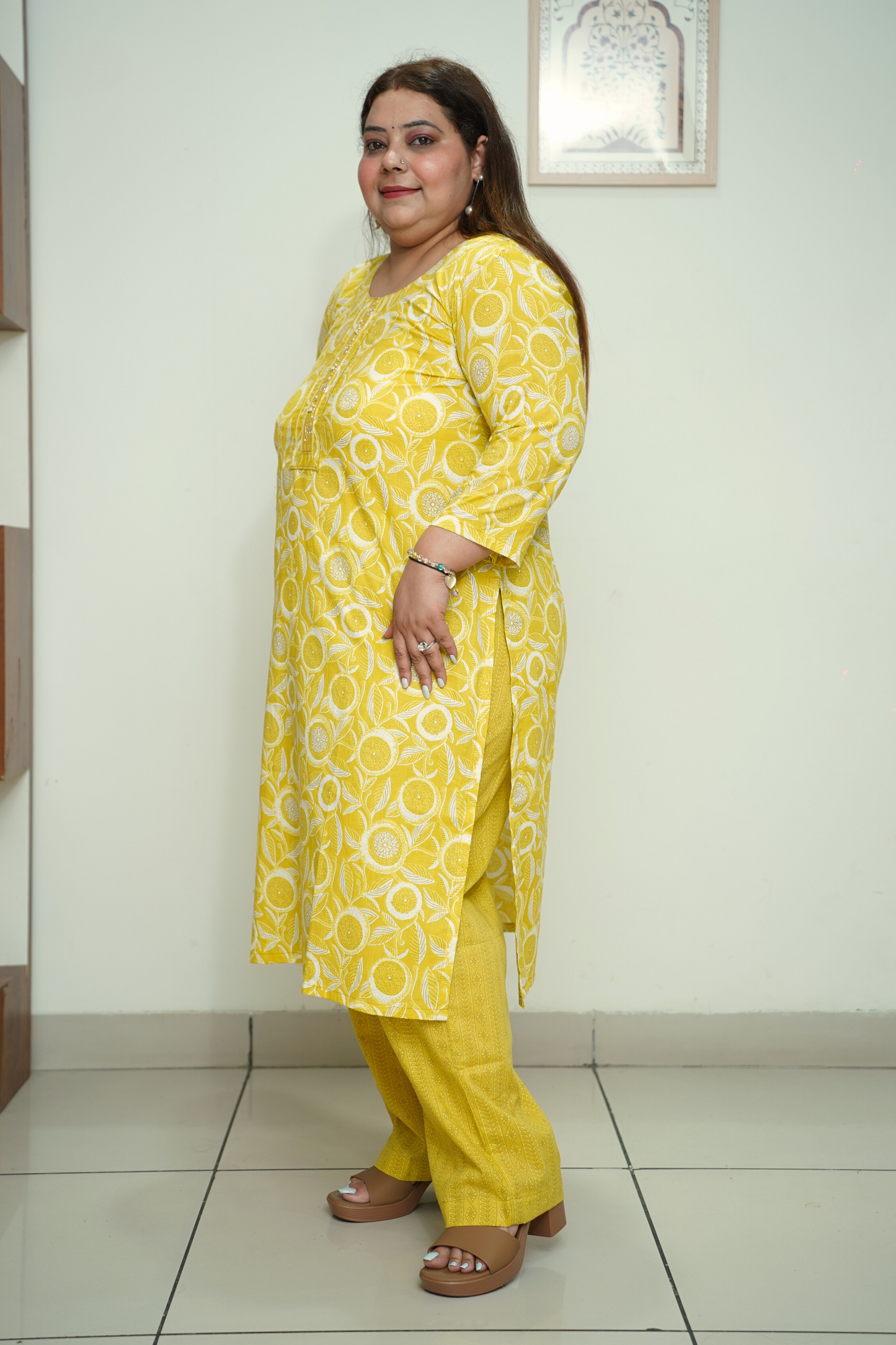 Yellow Floral Cotton Suit Set