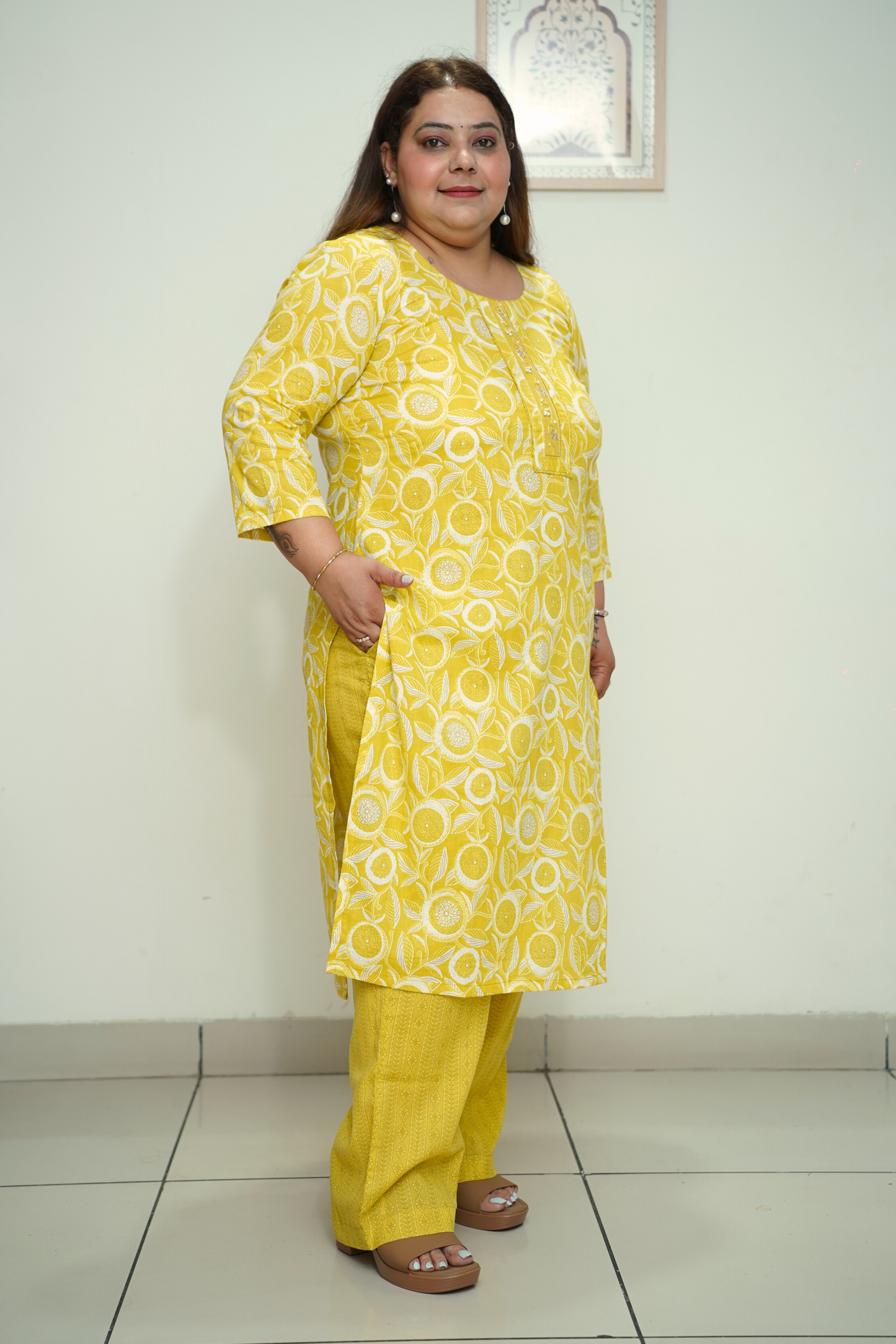 Yellow Floral Cotton Suit Set