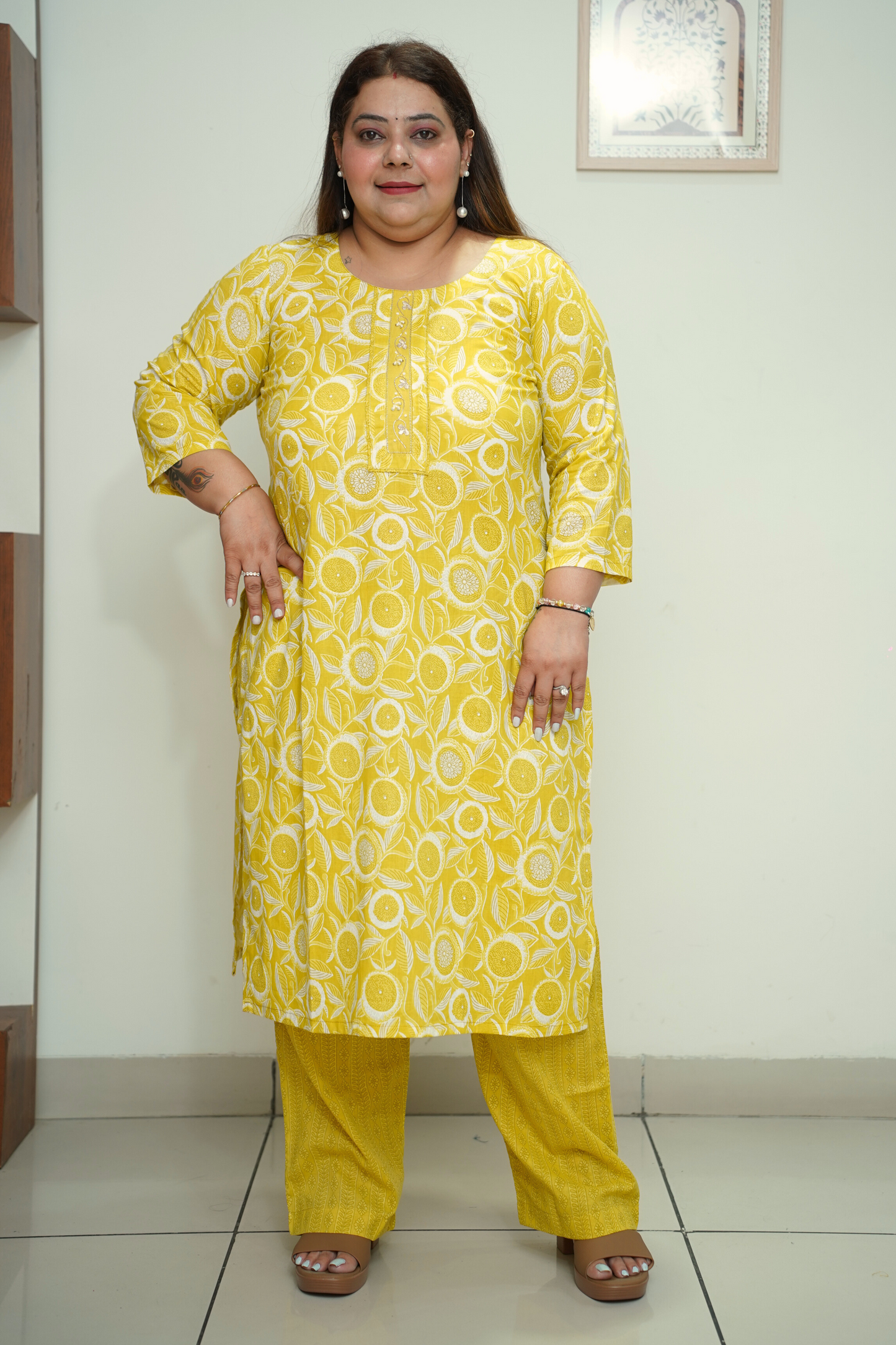 Yellow Floral Cotton Suit Set