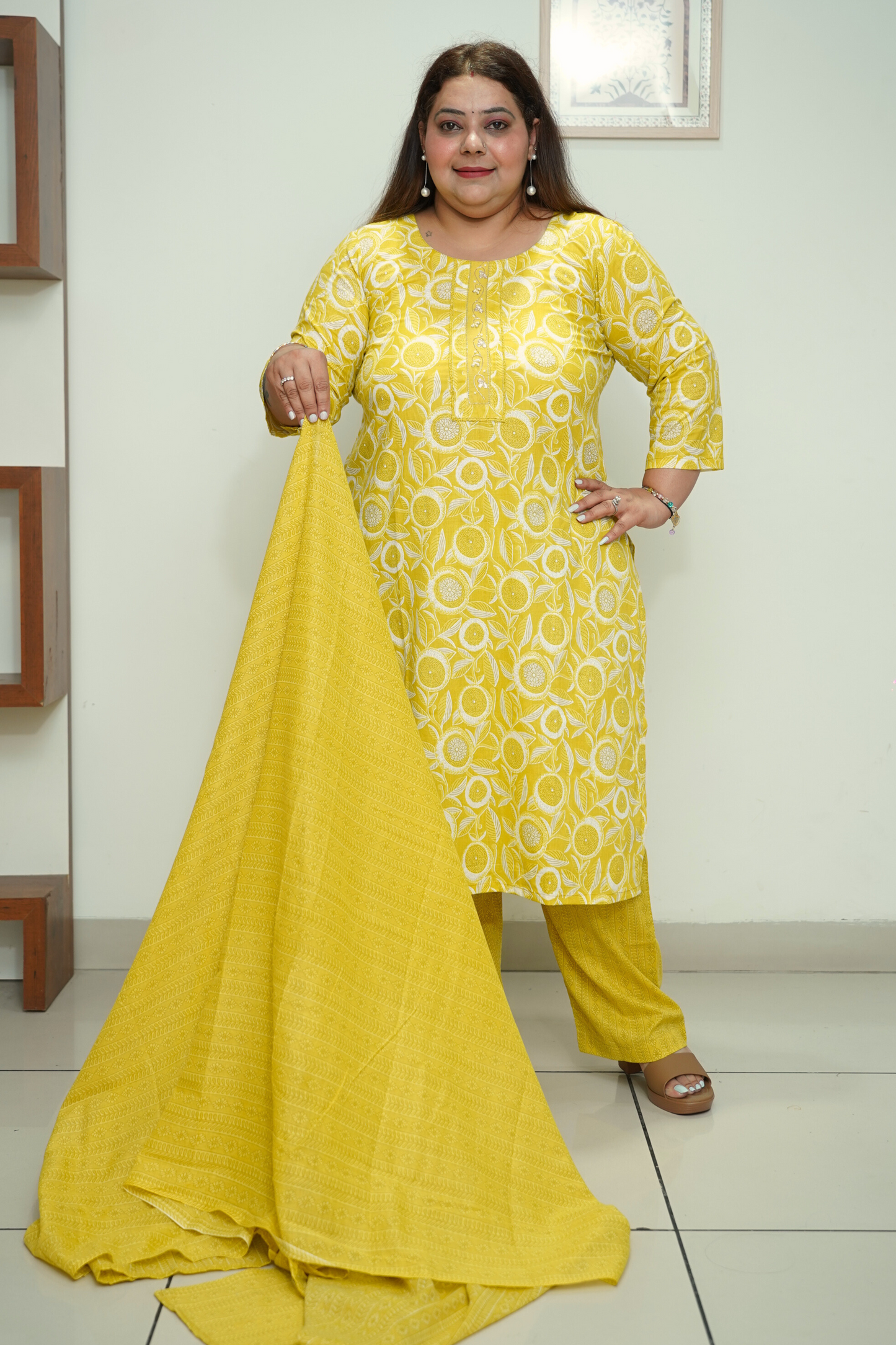 Yellow Floral Cotton Suit Set