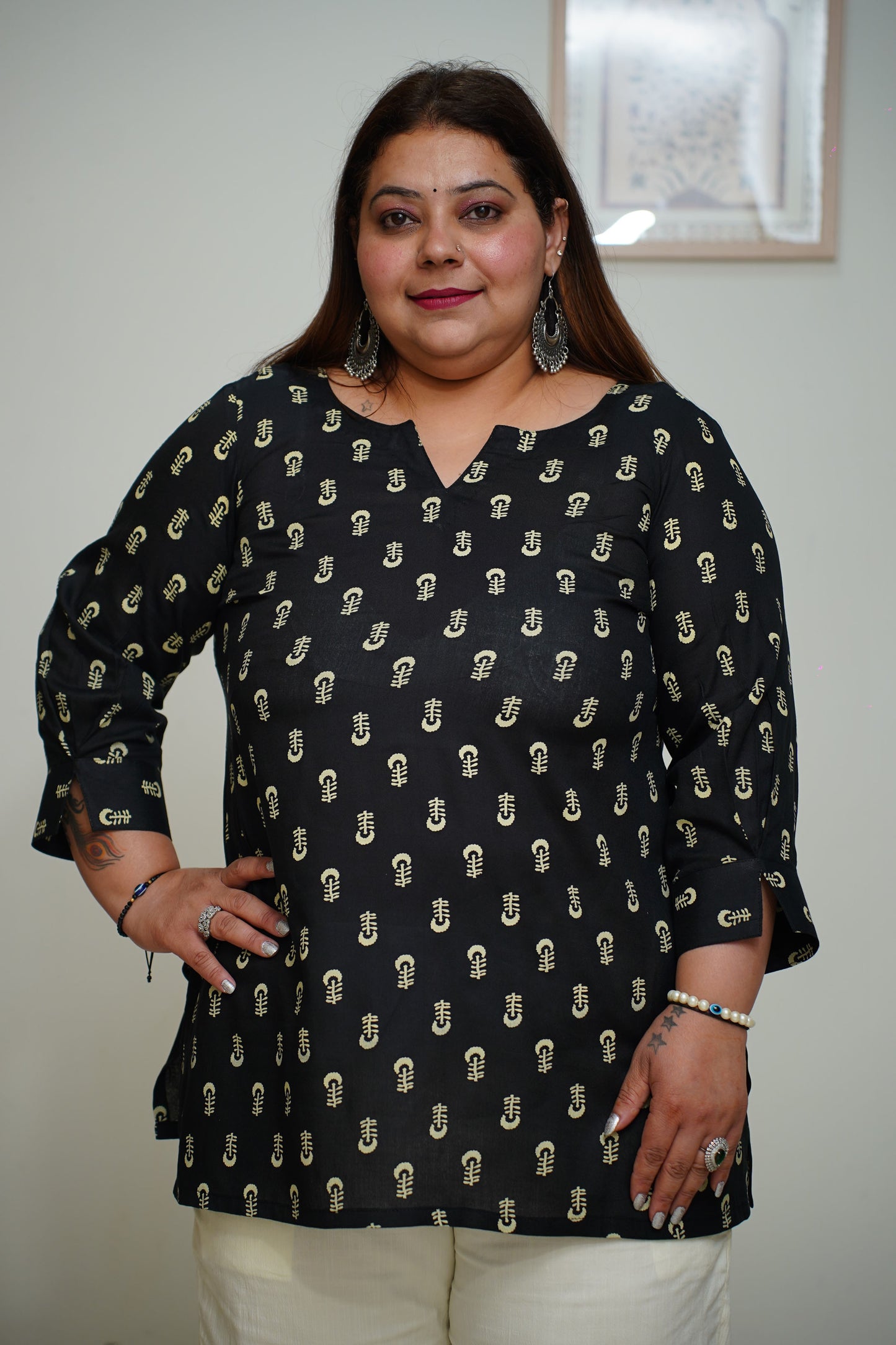 Women Plus Size Black Printed Everyday Rayon Kurta