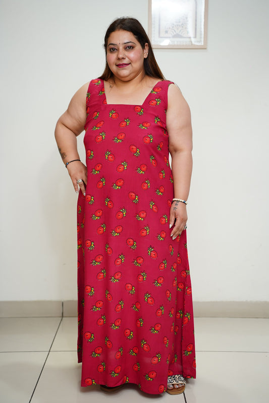 Women Plus Size Cherry Red Rayon Night Gown